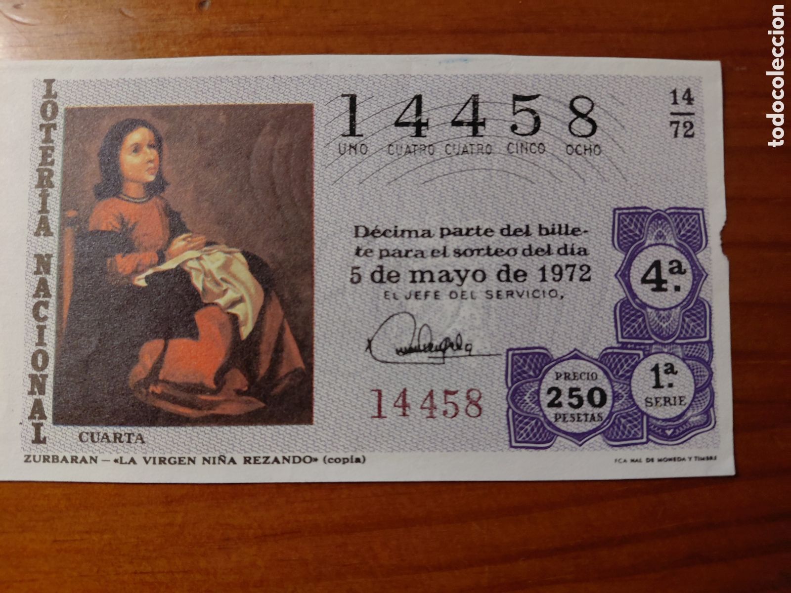 National Spanish Lottery: D&eacute;cimo de loter&iacute;a, sorteo del d&iacute;a 5 de mayo de 1972