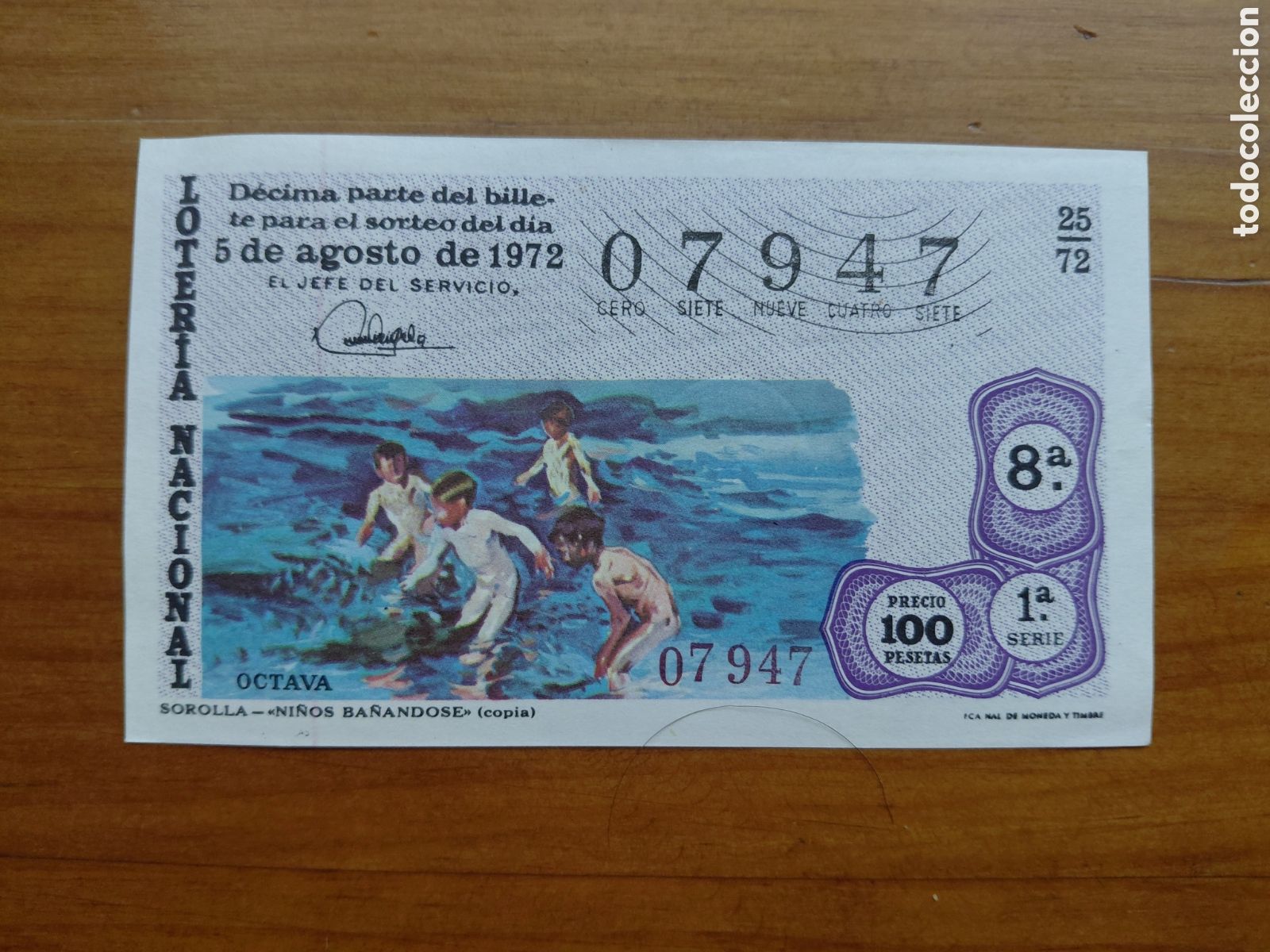National Spanish Lottery: D&eacute;cimo de loter&iacute;a, sorteo del d&iacute;a 5 de agosto de 1972