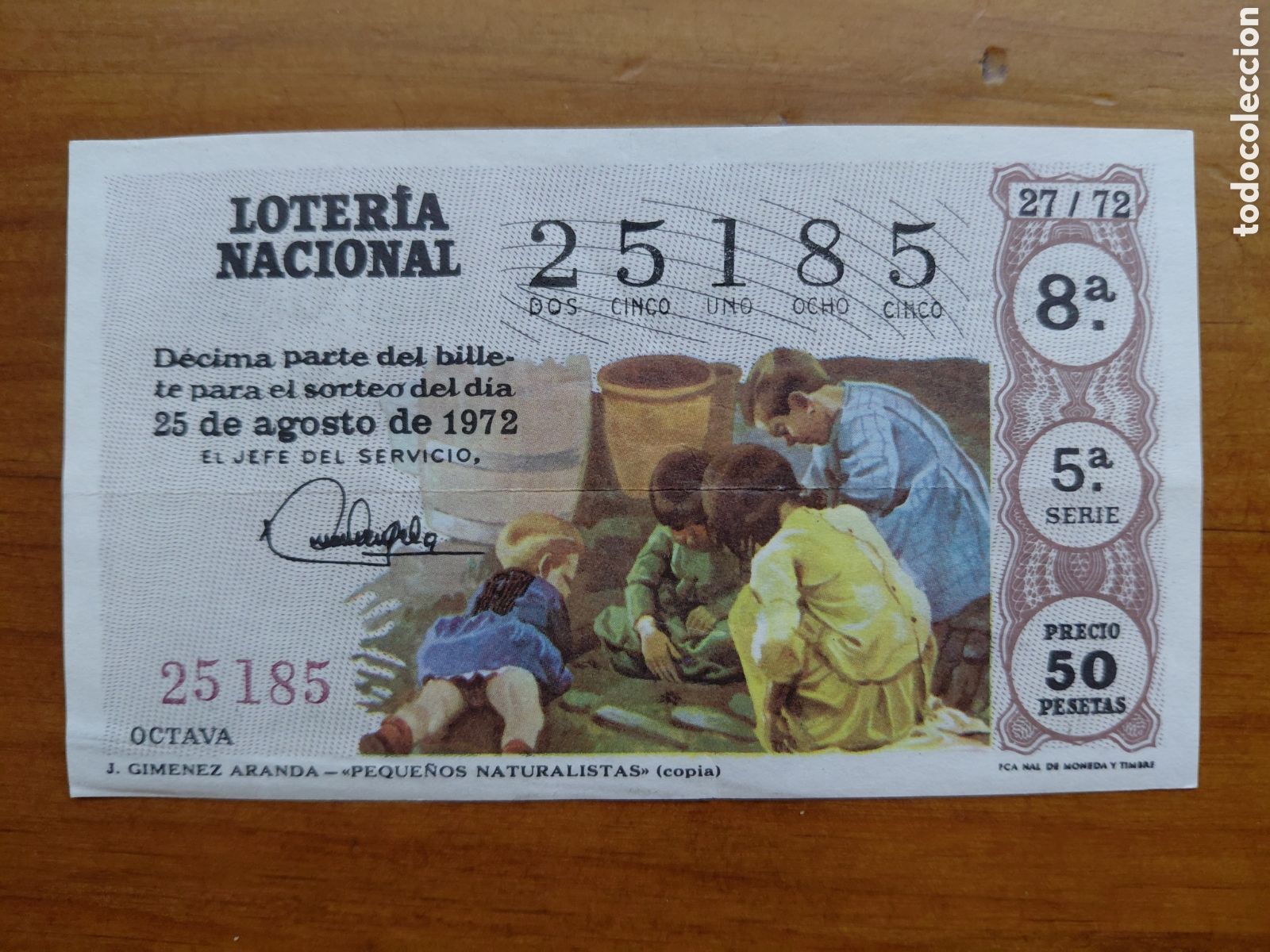 National Spanish Lottery: D&eacute;cimo de loter&iacute;a, sorteo del d&iacute;a 25 de agosto de 1972