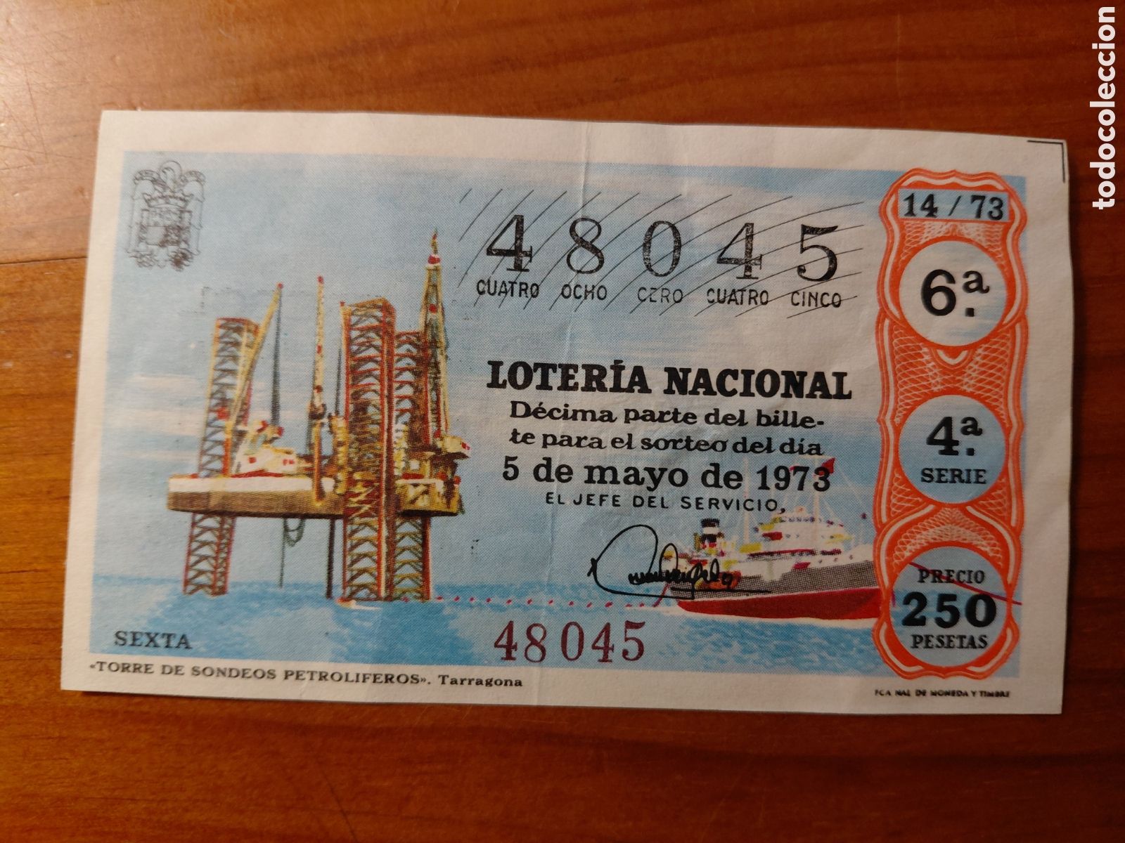 National Spanish Lottery: D&eacute;cimo de loter&iacute;a, sorteo del d&iacute;a 5 de mayo de 1973