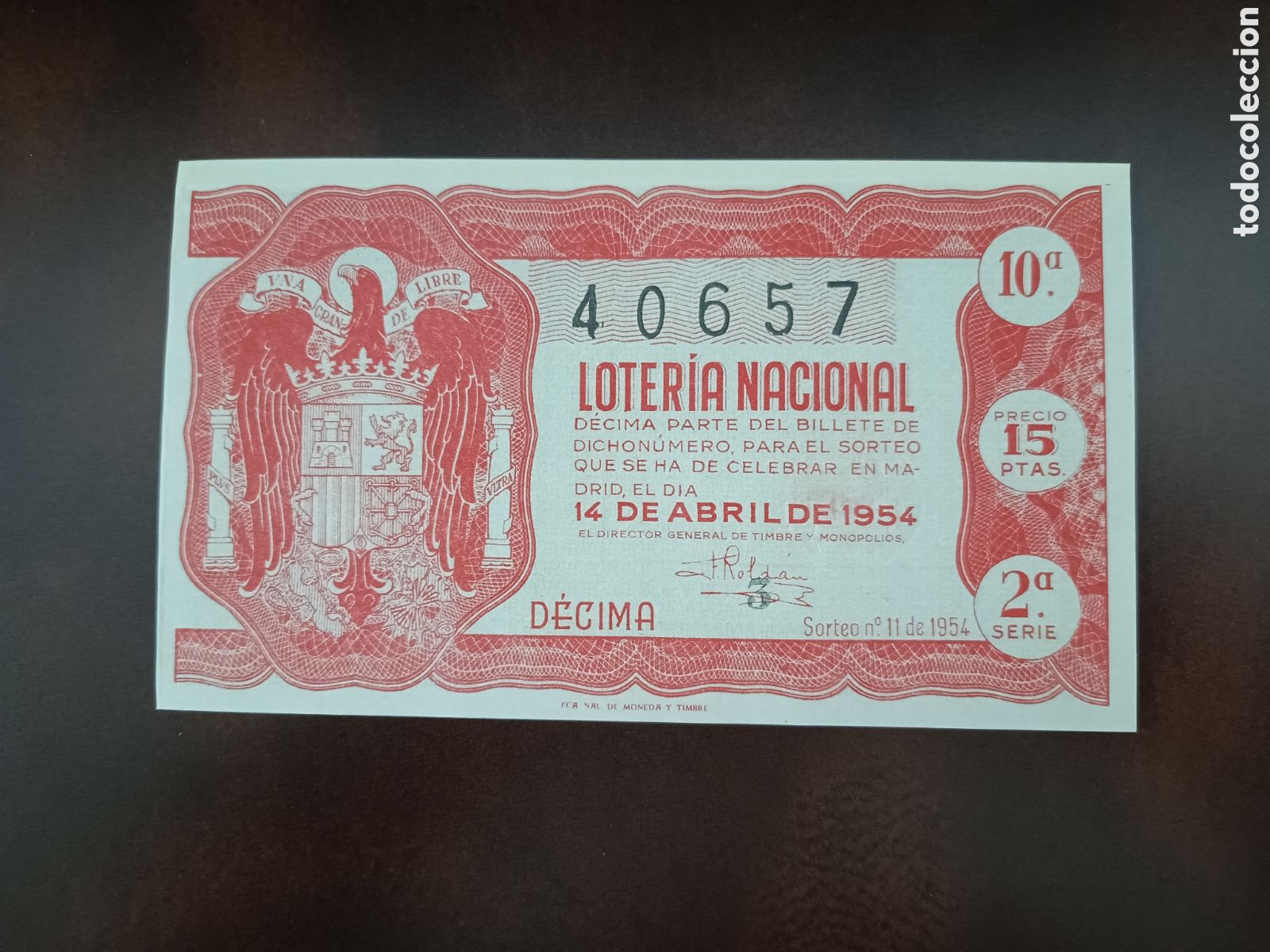 National Spanish Lottery: LOTER&Iacute;A NACIONAL N&ordm; 40657 - 14 DE ABRIL DE 1954 - SORTEO N&ordm; 11