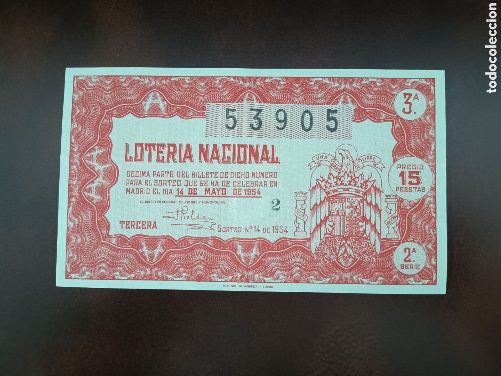 National Spanish Lottery: LOTER&Iacute;A NACIONAL N&ordm; 53905 - 14 DE MAYO DE 1954 - SORTEO N&ordm; 14