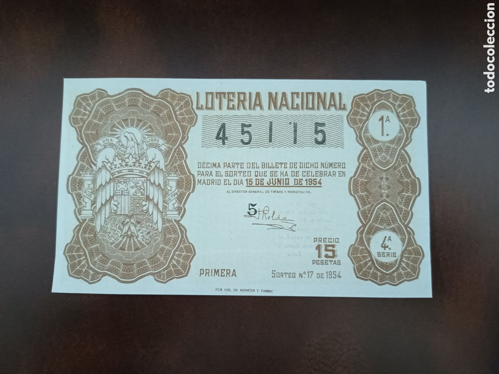 National Spanish Lottery: LOTER&Iacute;A NACIONAL N&ordm; 45115 - 15 DE JUNIO DE 1954 - SORTEO N&ordm; 17