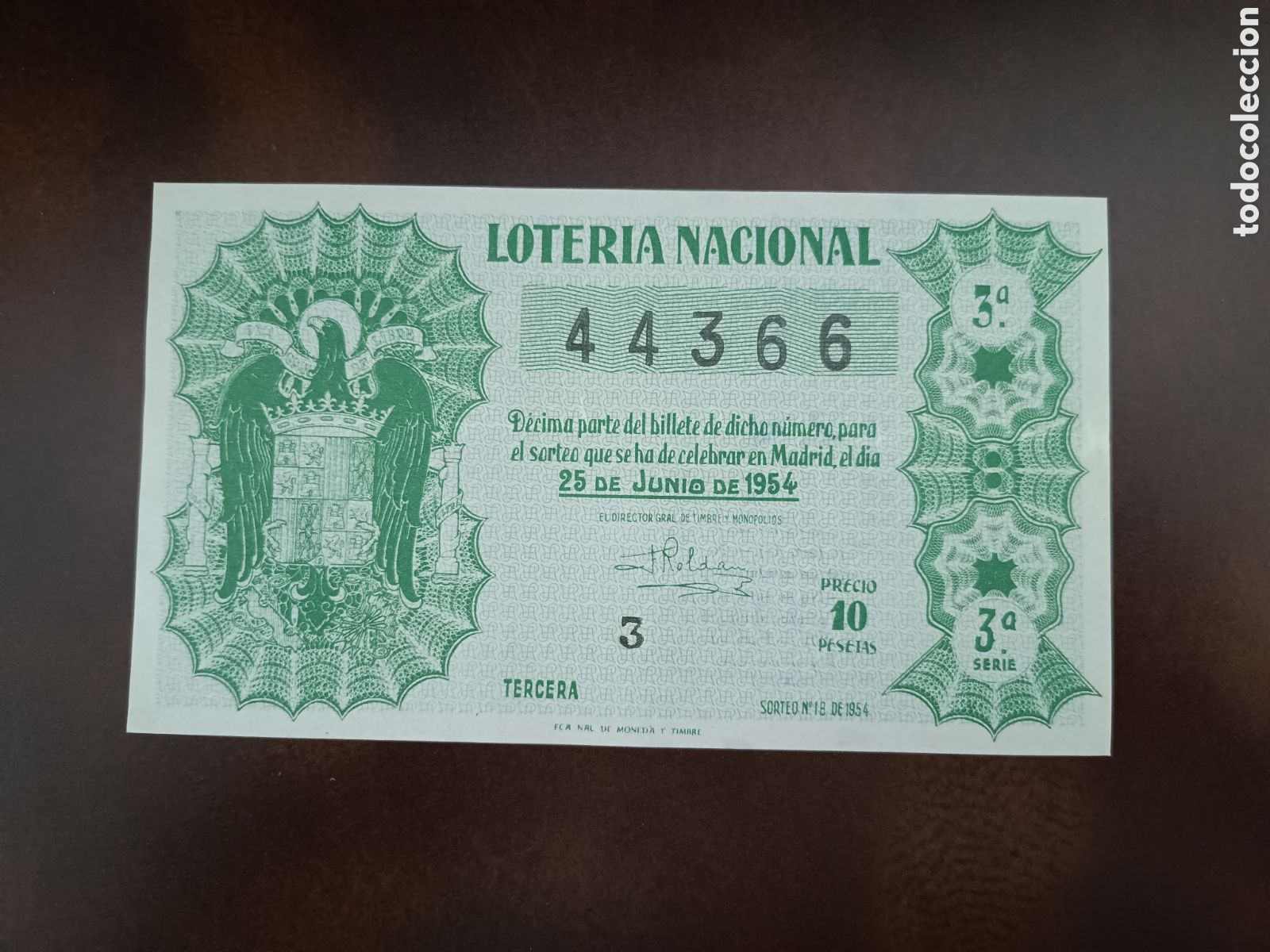 National Spanish Lottery: LOTER&Iacute;A NACIONAL N&ordm; 44366 - 25 DE JUNIO DE 1954 - SORTEO N&ordm; 18