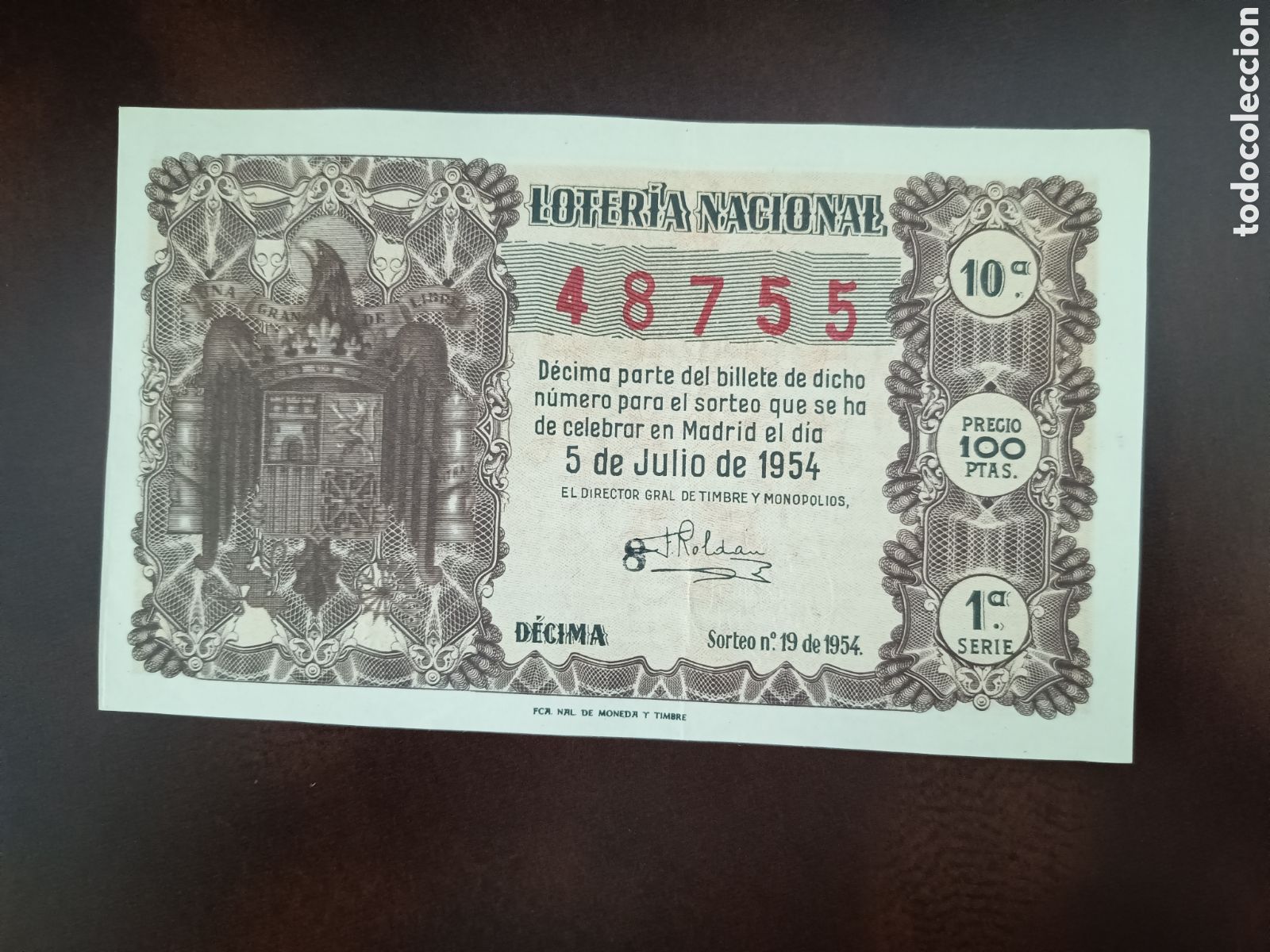 National Spanish Lottery: LOTER&Iacute;A NACIONAL N&ordm; 48755 - 5 DE JULIO DE 1954 - SORTEO N&ordm; 19