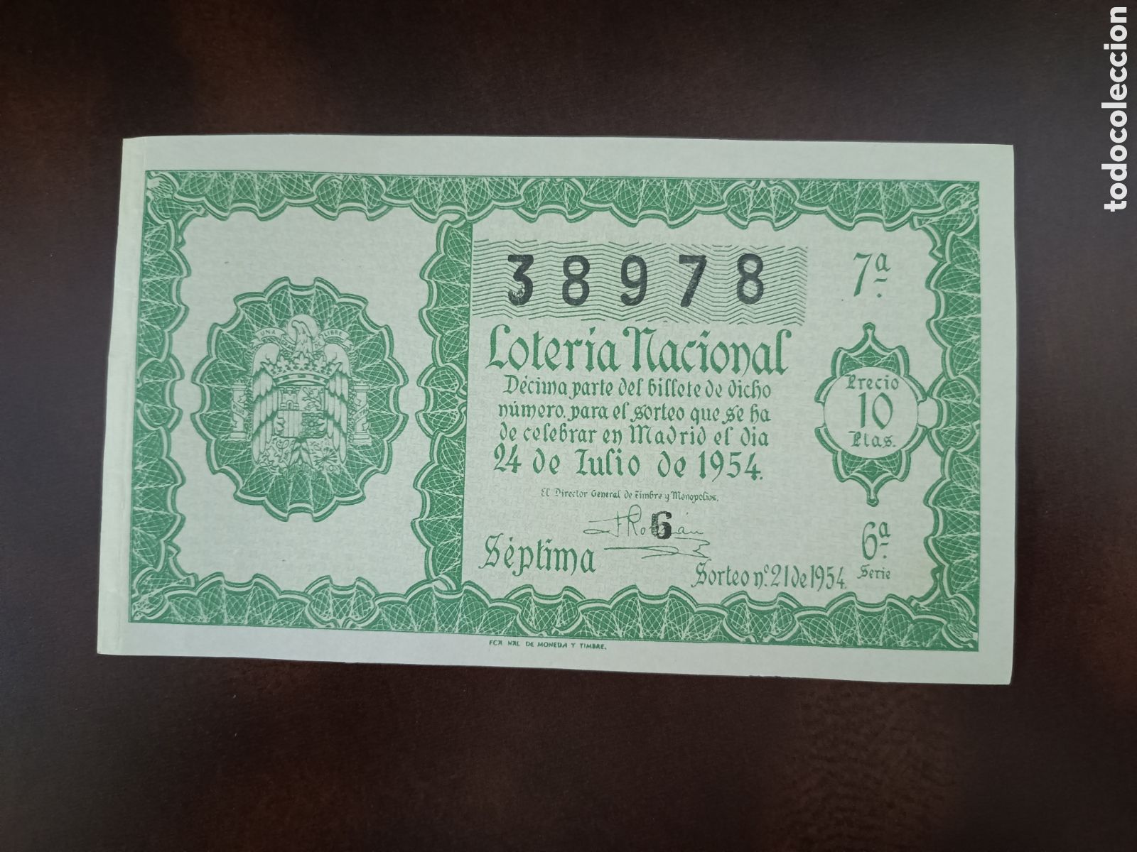 National Spanish Lottery: LOTER&Iacute;A NACIONAL N&ordm; 38978 - 24 DE JULIO DE 1954 - SORTEO N&ordm; 21