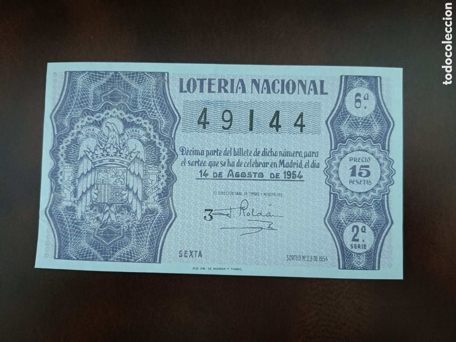 National Spanish Lottery: LOTER&Iacute;A NACIONAL N&ordm; 49144 - 14 DE AGOSTO DE 1954 - SORTEO N&ordm; 23