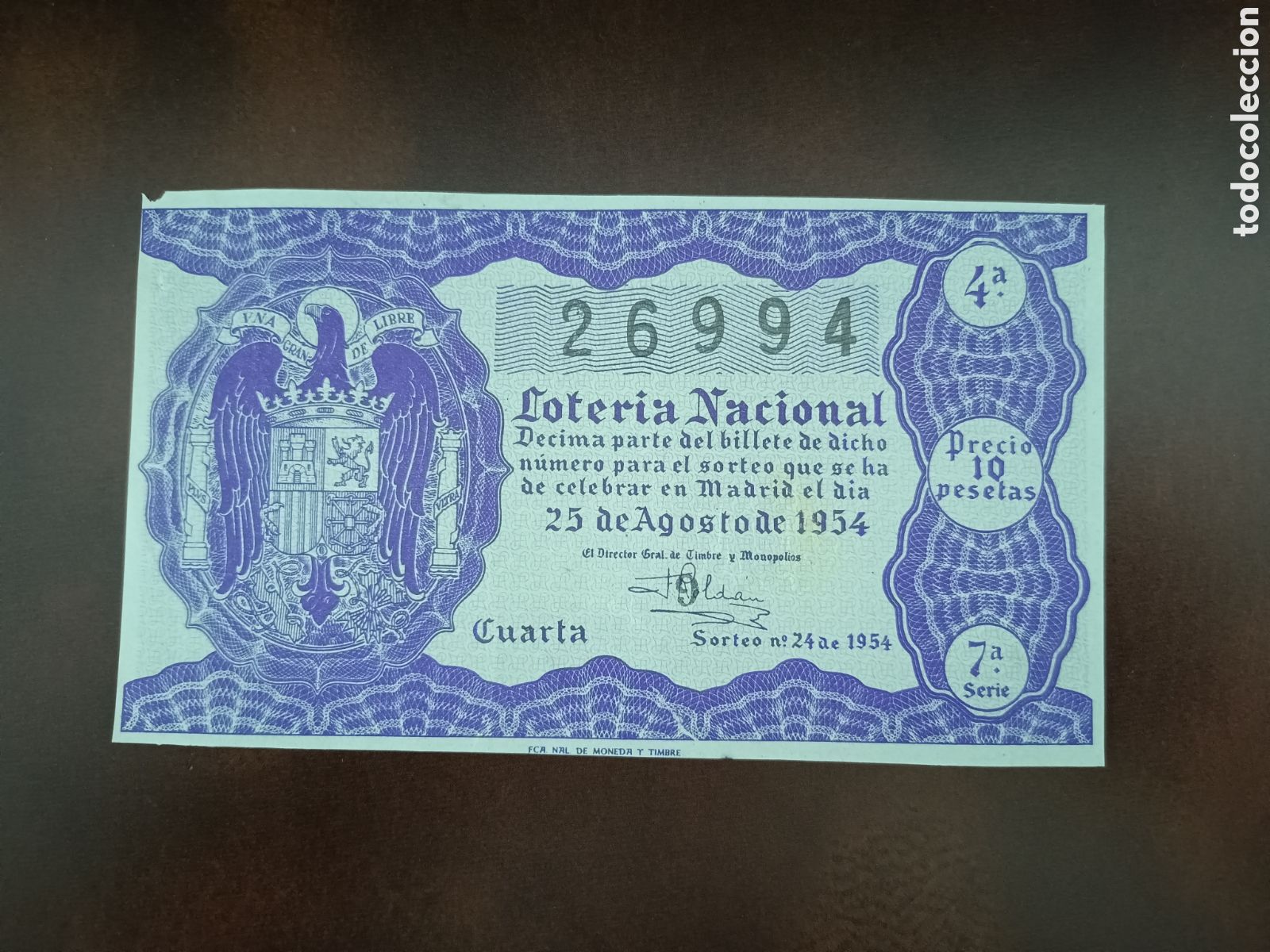National Spanish Lottery: LOTER&Iacute;A NACIONAL N&ordm; 26994 - 25 DE AGOSTO DE 1954 - SORTEO N&ordm; 24
