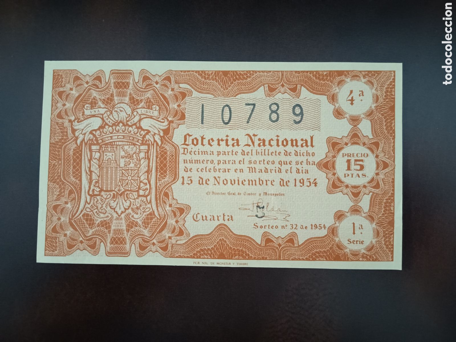 National Spanish Lottery: LOTER&Iacute;A NACIONAL N&ordm; 10789 - 15 DE NOVIEMBRE DE 1954 - SORTEO N&ordm; 32