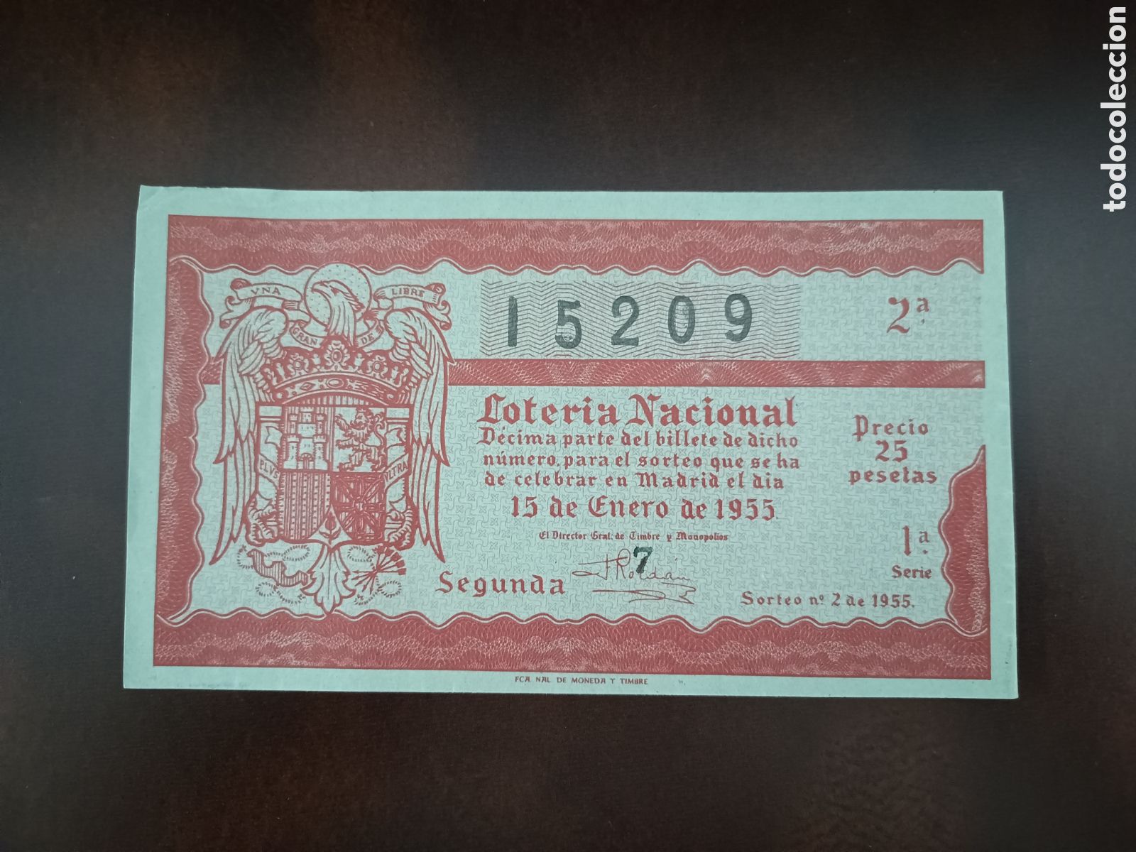 National Spanish Lottery: LOTER&Iacute;A NACIONAL N&ordm; 15209 - 15 DE ENERO DE 1955 - SORTEO N&ordm; 2
