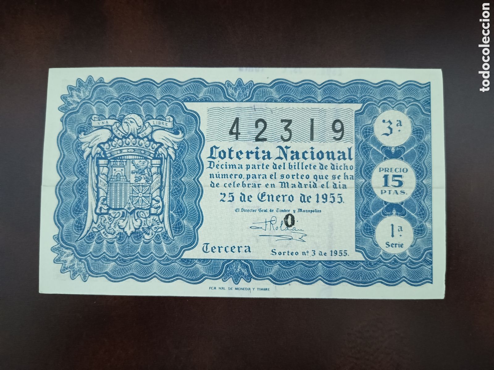 National Spanish Lottery: LOTER&Iacute;A NACIONAL N&ordm; 42319 - 25 DE ENERO DE 1955 - SORTEO N&ordm; 3