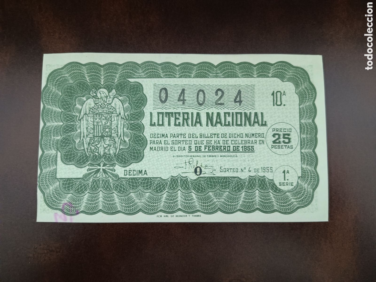 National Spanish Lottery: LOTER&Iacute;A NACIONAL N&ordm; 04024 - 5 DE FEBRERO DE 1955 - SORTEO N&ordm; 4