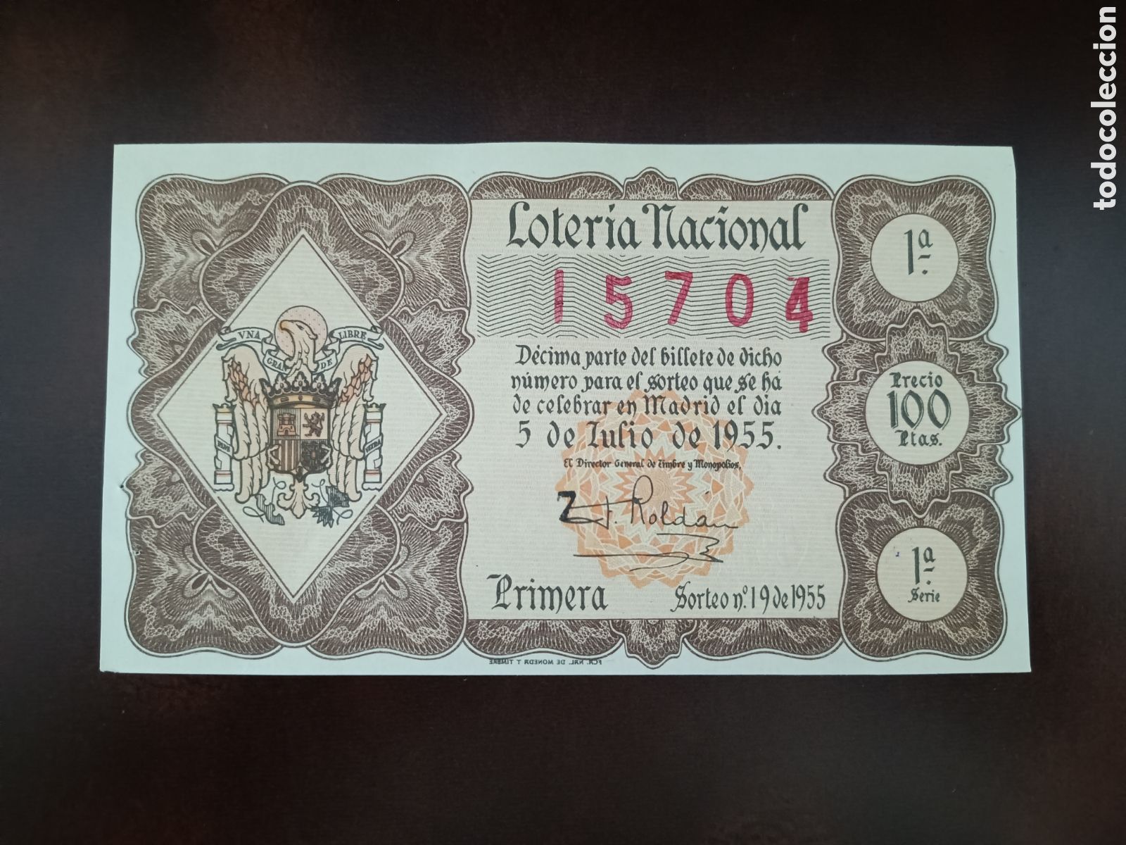 Nationale spanische Lotterie: LOTER&Iacute;A NACIONAL N&ordm; 15704 - 5 DE JULIO DE 1955 - SORTEO N&ordm; 19