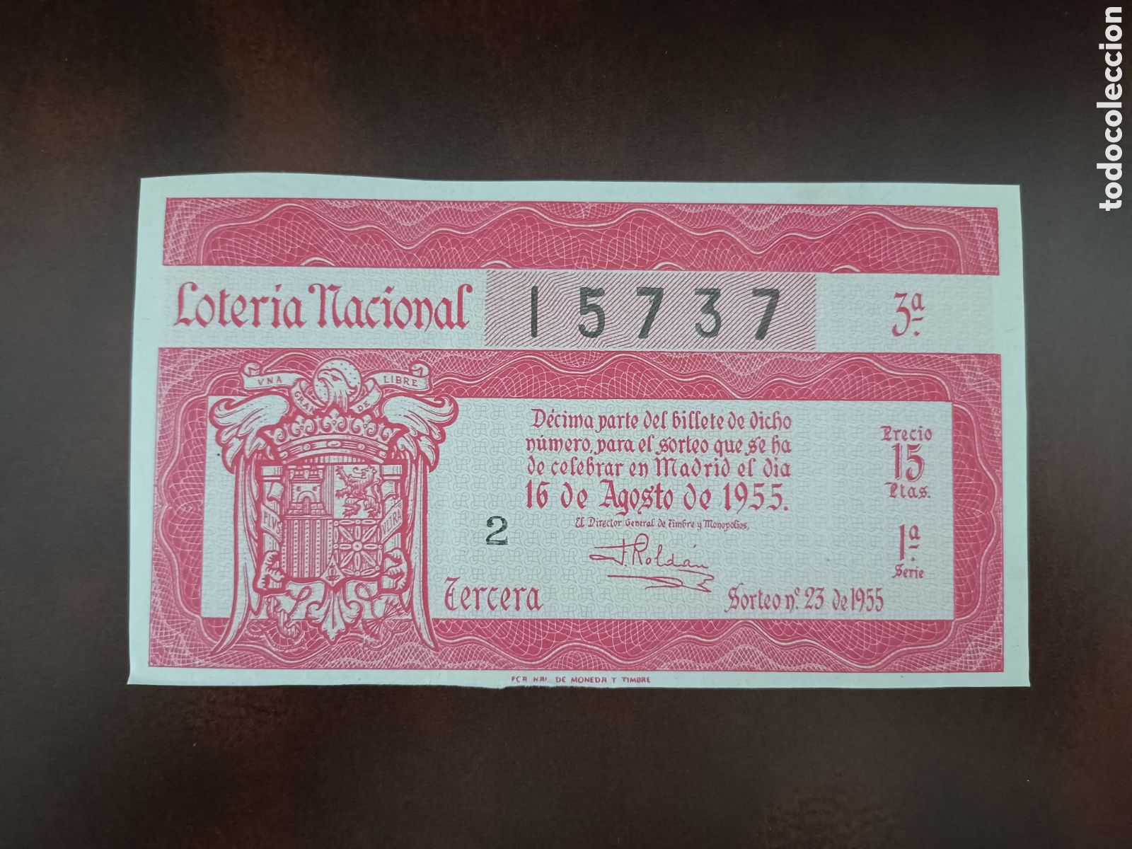 Nationale spanische Lotterie: LOTER&Iacute;A NACIONAL N&ordm; 15737 - 16 DE AGOSTO DE 1955 - SORTEO N&ordm; 23