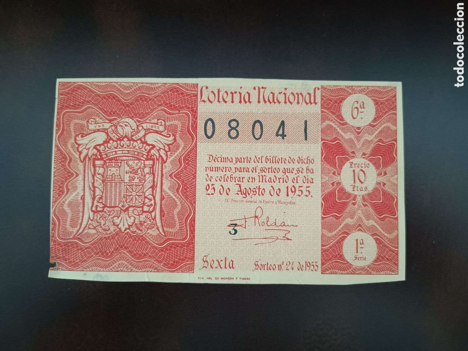 Nationale spanische Lotterie: LOTER&Iacute;A NACIONAL N&ordm; 08041 - 25 DE AGOSTO DE 1955 - SORTEO N&ordm; 24