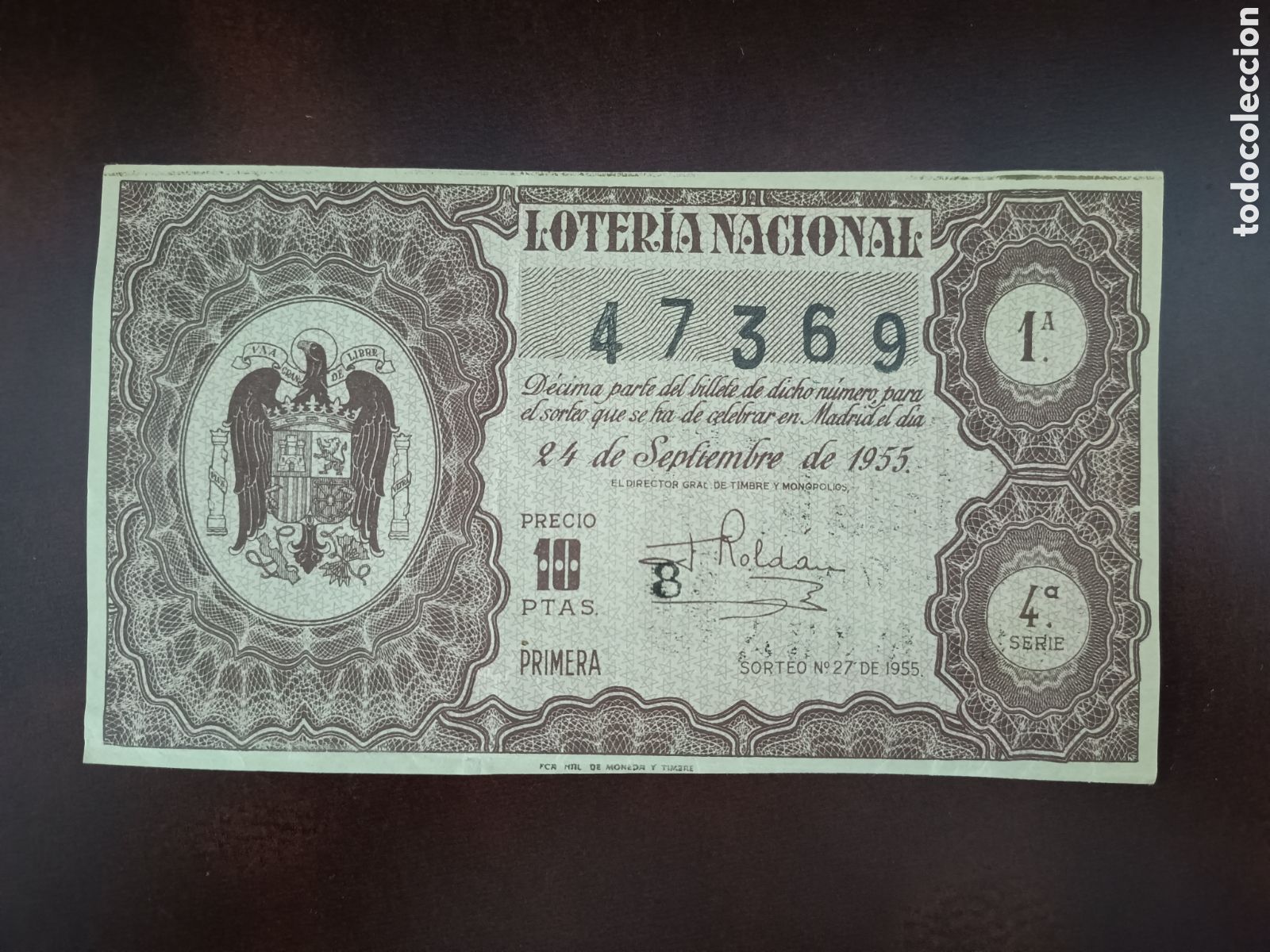 Nationale spanische Lotterie: LOTER&Iacute;A NACIONAL N&ordm; 47369 - 24 DE SEPTIEMBRE DE 1955 - SORTEO N&ordm; 27