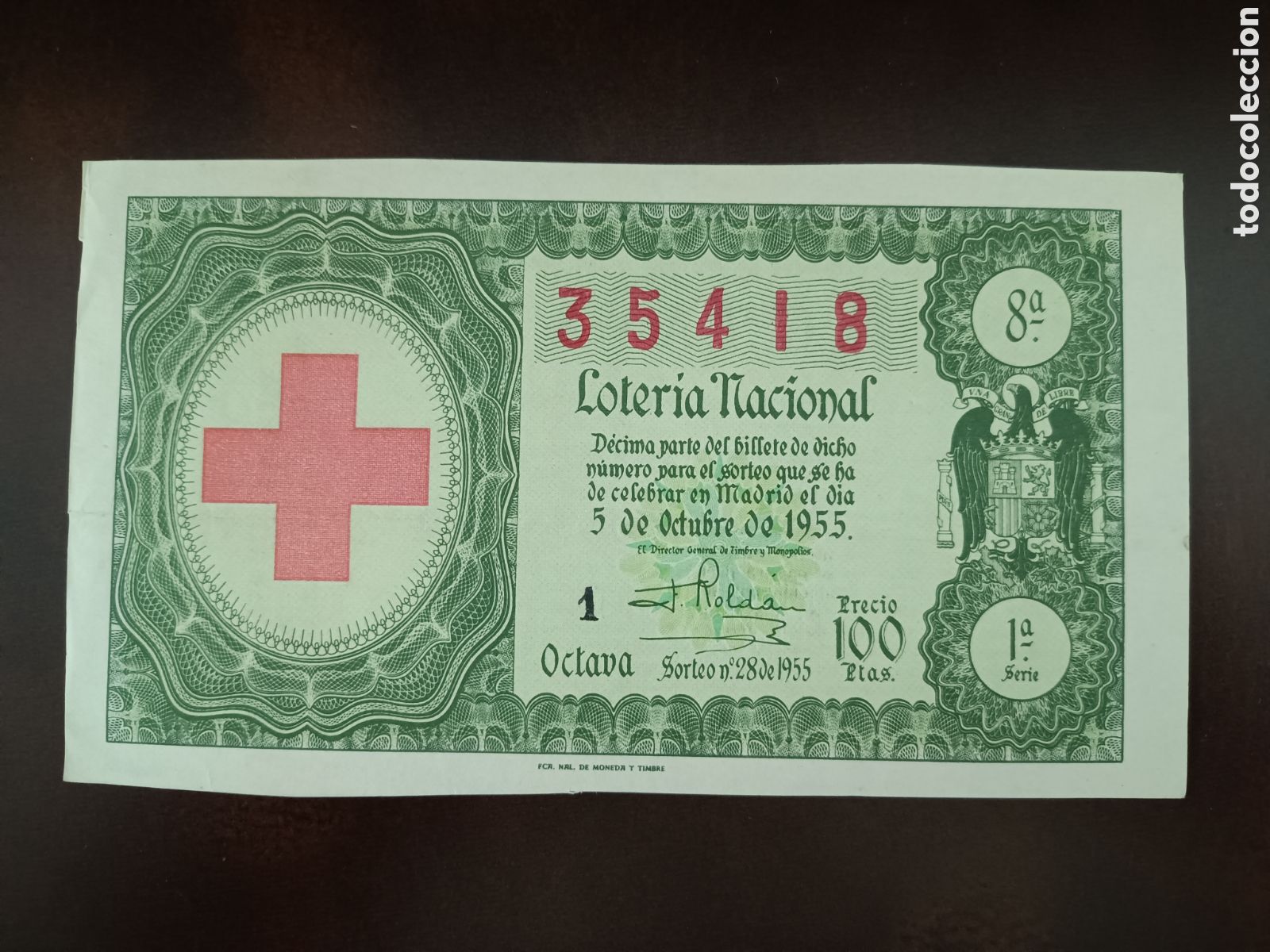 Nationale spanische Lotterie: LOTER&Iacute;A NACIONAL N&ordm; 35418 - 5 DE OCTUBRE DE 1955 - SORTEO N&ordm; 28