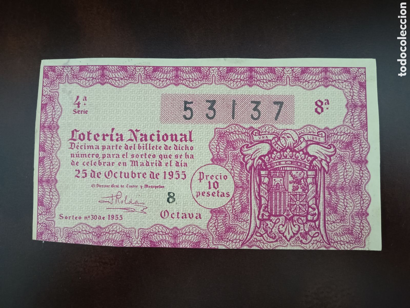 Nationale spanische Lotterie: LOTER&Iacute;A NACIONAL N&ordm; 53137 - 25 DE OCTUBRE DE 1955 - SORTEO N&ordm; 30