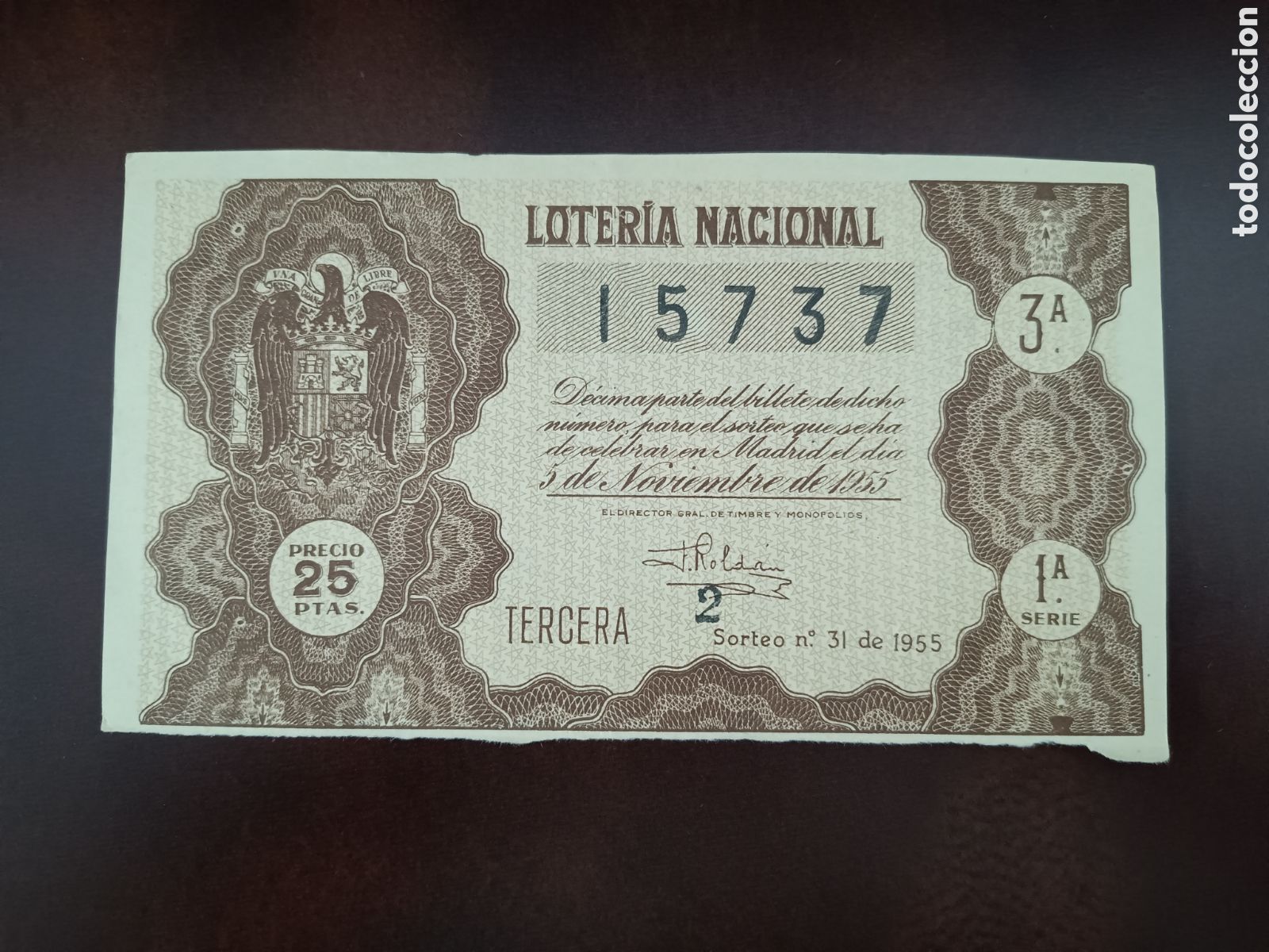 Nationale spanische Lotterie: LOTER&Iacute;A NACIONAL N&ordm; 15737 - 5 DE NOVIEMBRE DE 1955 - SORTEO N&ordm; 31