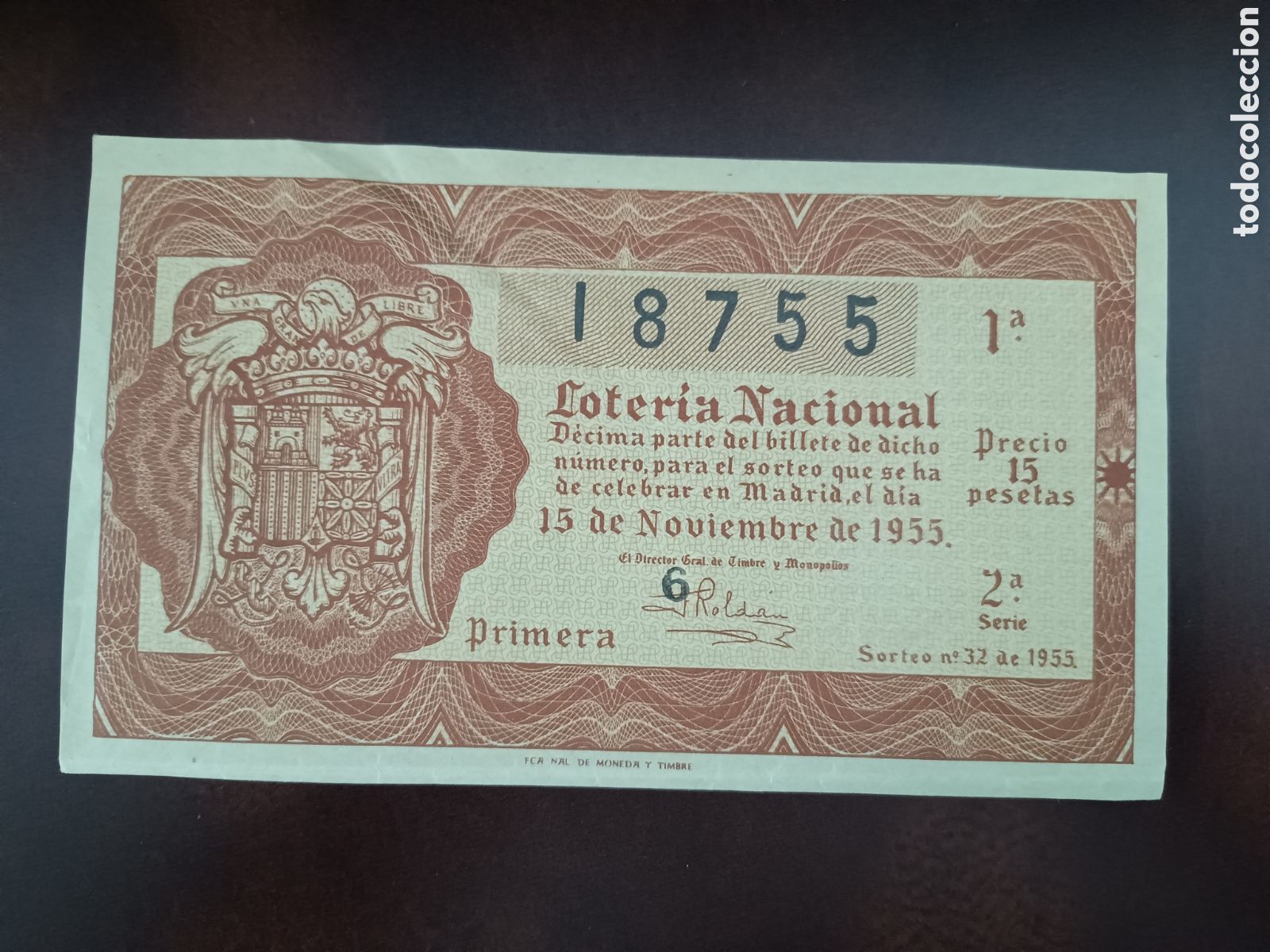 Nationale spanische Lotterie: LOTER&Iacute;A NACIONAL N&ordm; 18755 - 15 DE NOVIEMBRE DE 1955 - SORTEO N&ordm; 32