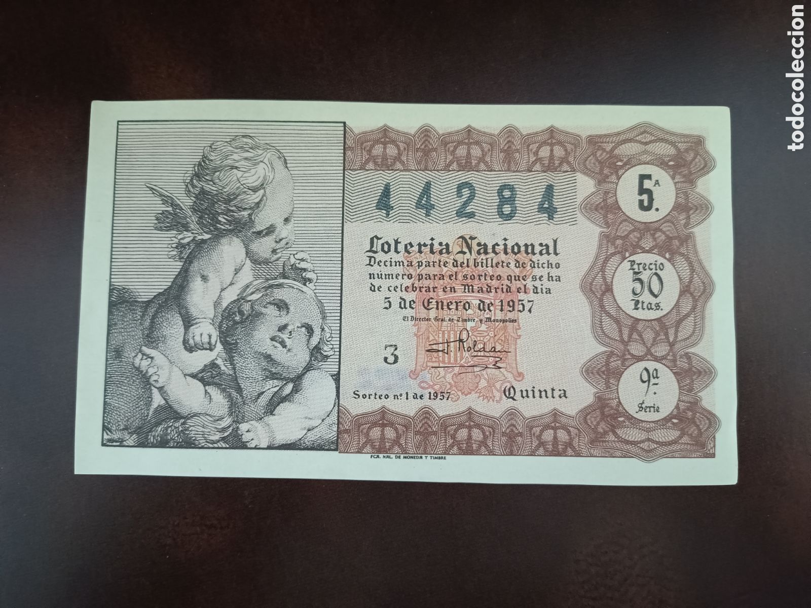 National Spanish Lottery: LOTER&Iacute;A NACIONAL N&ordm; 44284 - 5 DE ENERO DE 1957 - SORTEO N&ordm; 1