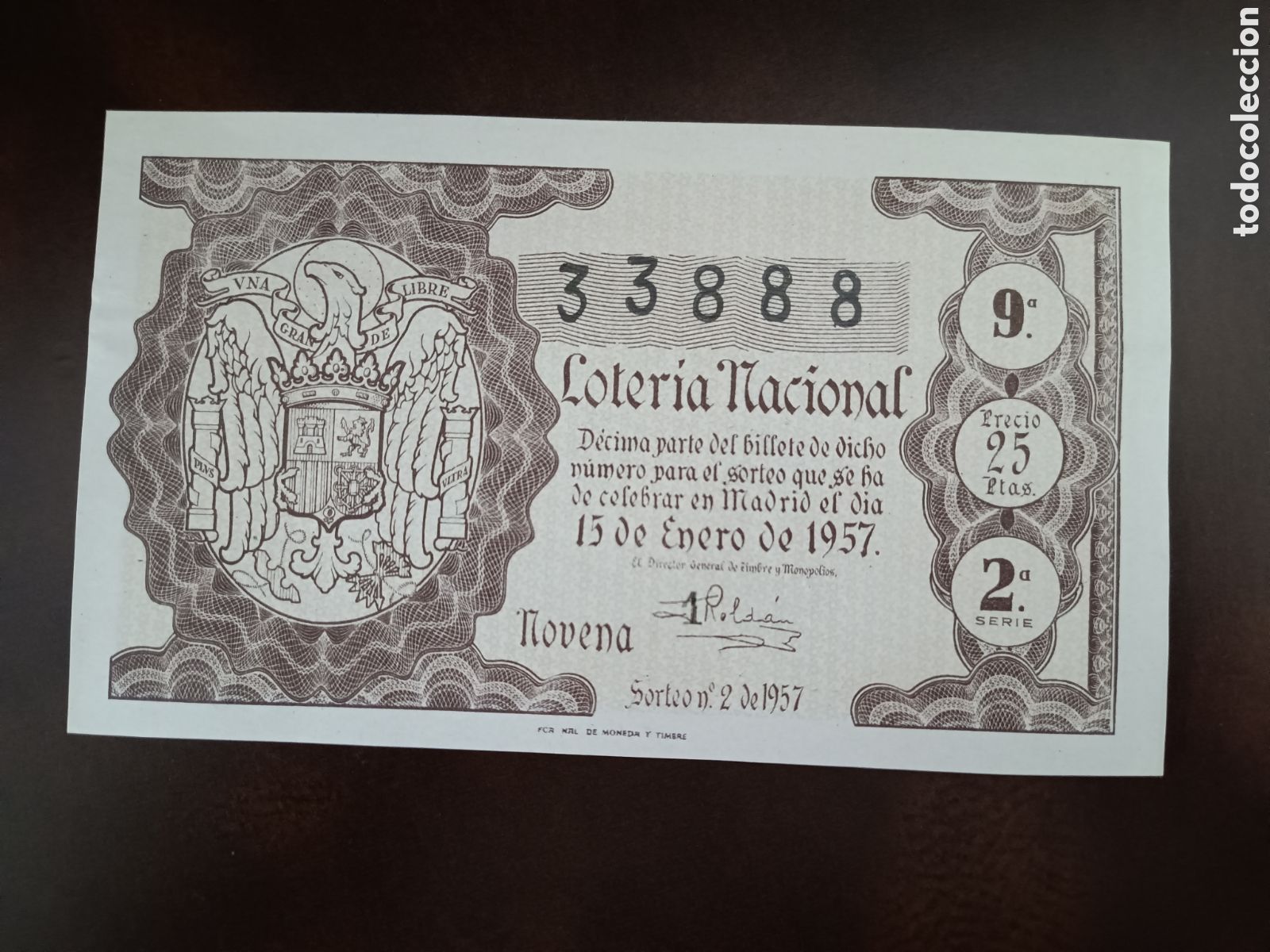 National Spanish Lottery: LOTER&Iacute;A NACIONAL N&ordm; 33888 - 15 DE ENERO DE 1957 - SORTEO N&ordm; 2