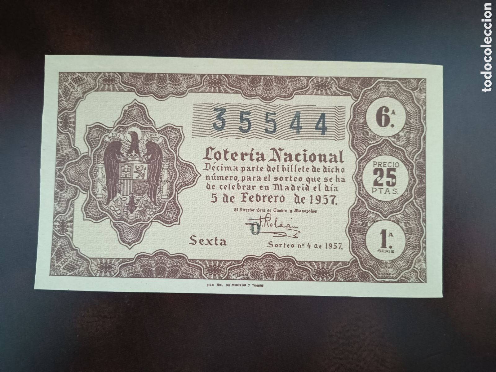 National Spanish Lottery: LOTER&Iacute;A NACIONAL N&ordm; 35544 - 5 DE FEBRERO DE 1957 - SORTEO N&ordm; 4