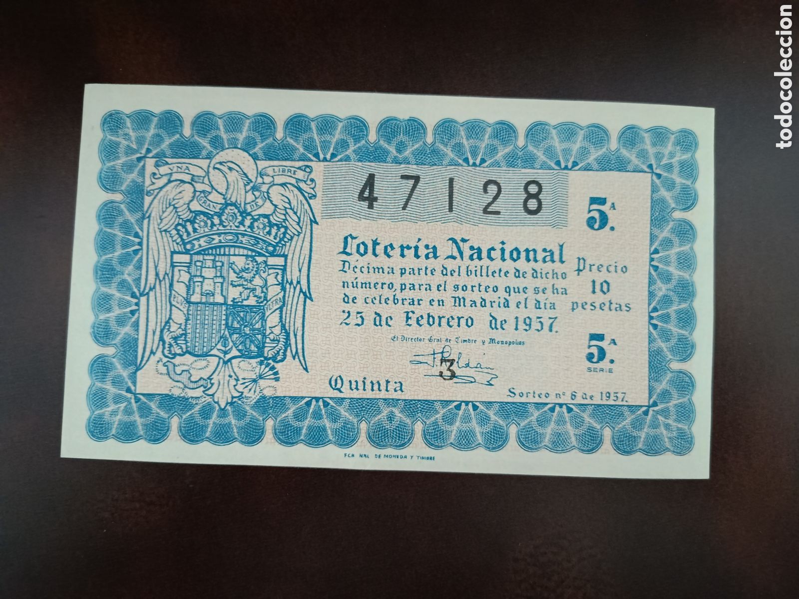 National Spanish Lottery: LOTER&Iacute;A NACIONAL N&ordm; 47128 - 25 DE FEBRERO DE 1957 - SORTEO N&ordm; 6