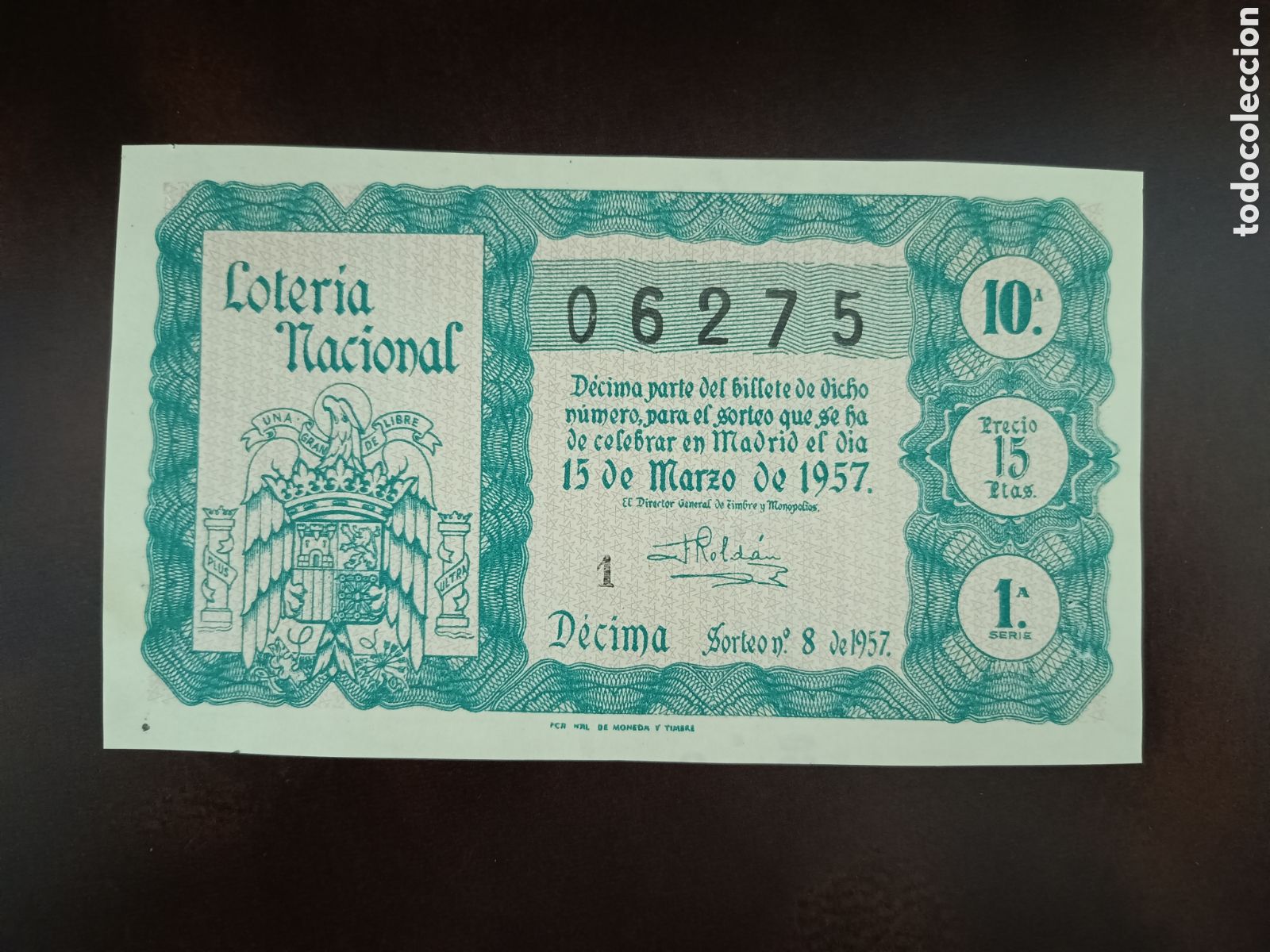 National Spanish Lottery: LOTER&Iacute;A NACIONAL N&ordm; 06275 - 15 DE MARZO DE 1957 - SORTEO N&ordm; 8