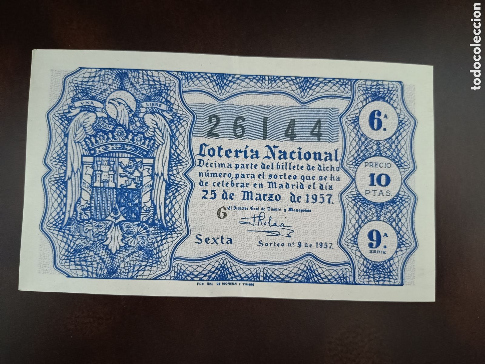 National Spanish Lottery: LOTER&Iacute;A NACIONAL N&ordm; 26144 - 25 DE MARZO DE 1957 - SORTEO N&ordm; 9