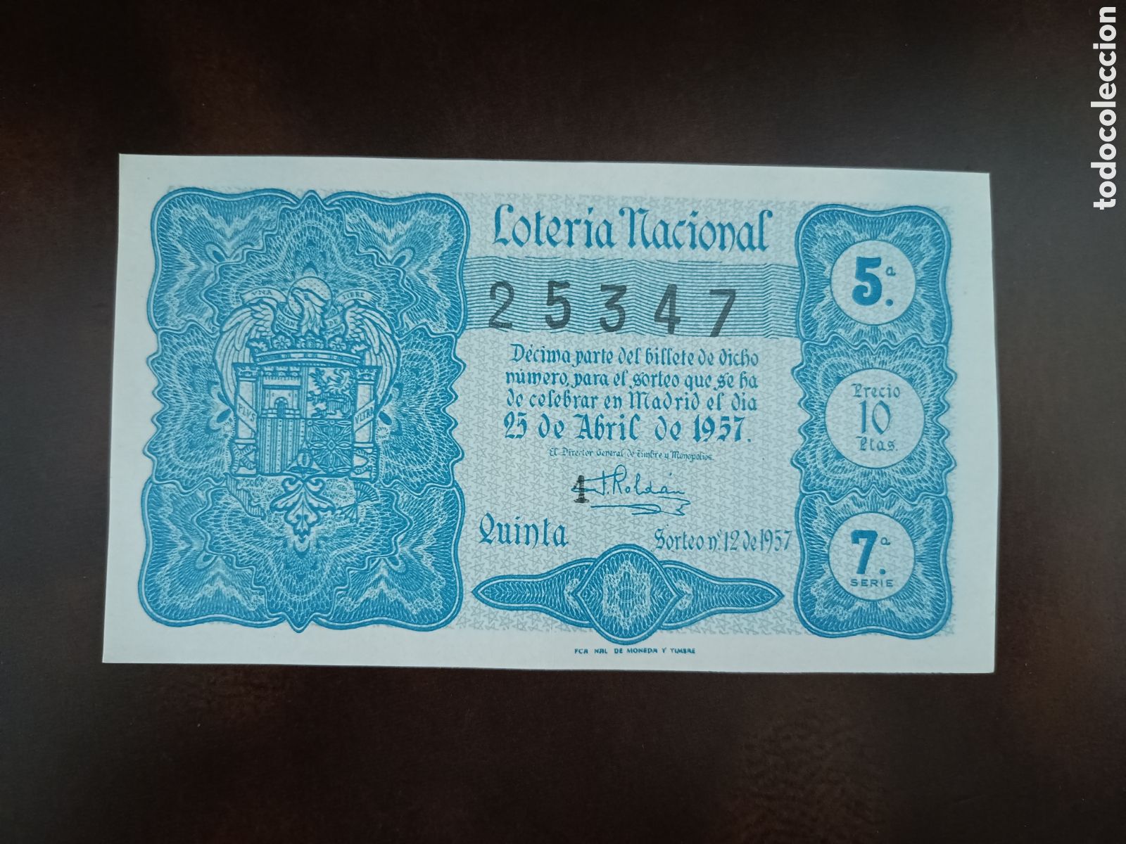 National Spanish Lottery: LOTER&Iacute;A NACIONAL N&ordm; 25347 - 25 DE ABRIL DE 1957 - SORTEO N&ordm; 12