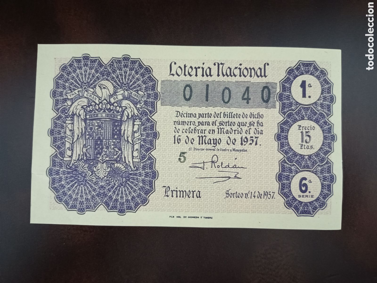National Spanish Lottery: LOTER&Iacute;A NACIONAL N&ordm; 01040 - 16 DE MAYO DE 1957 - SORTEO N&ordm; 14
