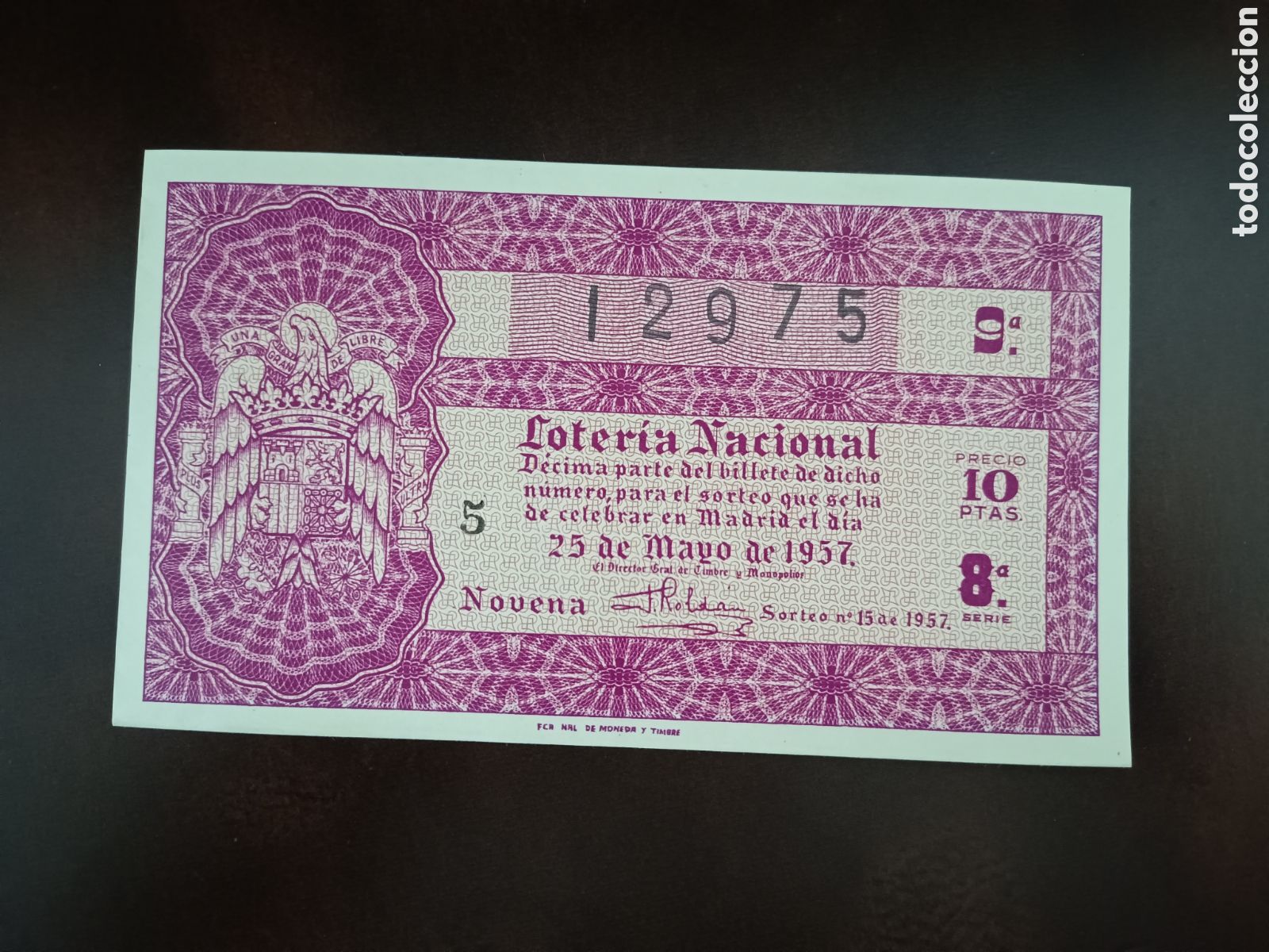 National Spanish Lottery: LOTER&Iacute;A NACIONAL N&ordm; 12975 - 25 DE MAYO DE 1957 - SORTEO N&ordm; 15