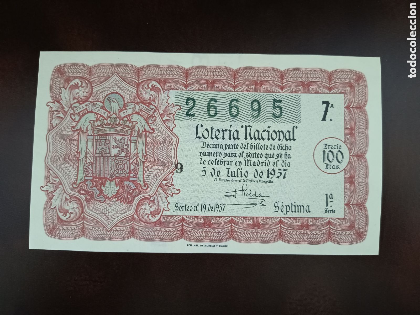National Spanish Lottery: LOTER&Iacute;A NACIONAL N&ordm; 26695 - 5 DE JULIO DE 1957 - SORTEO N&ordm; 19