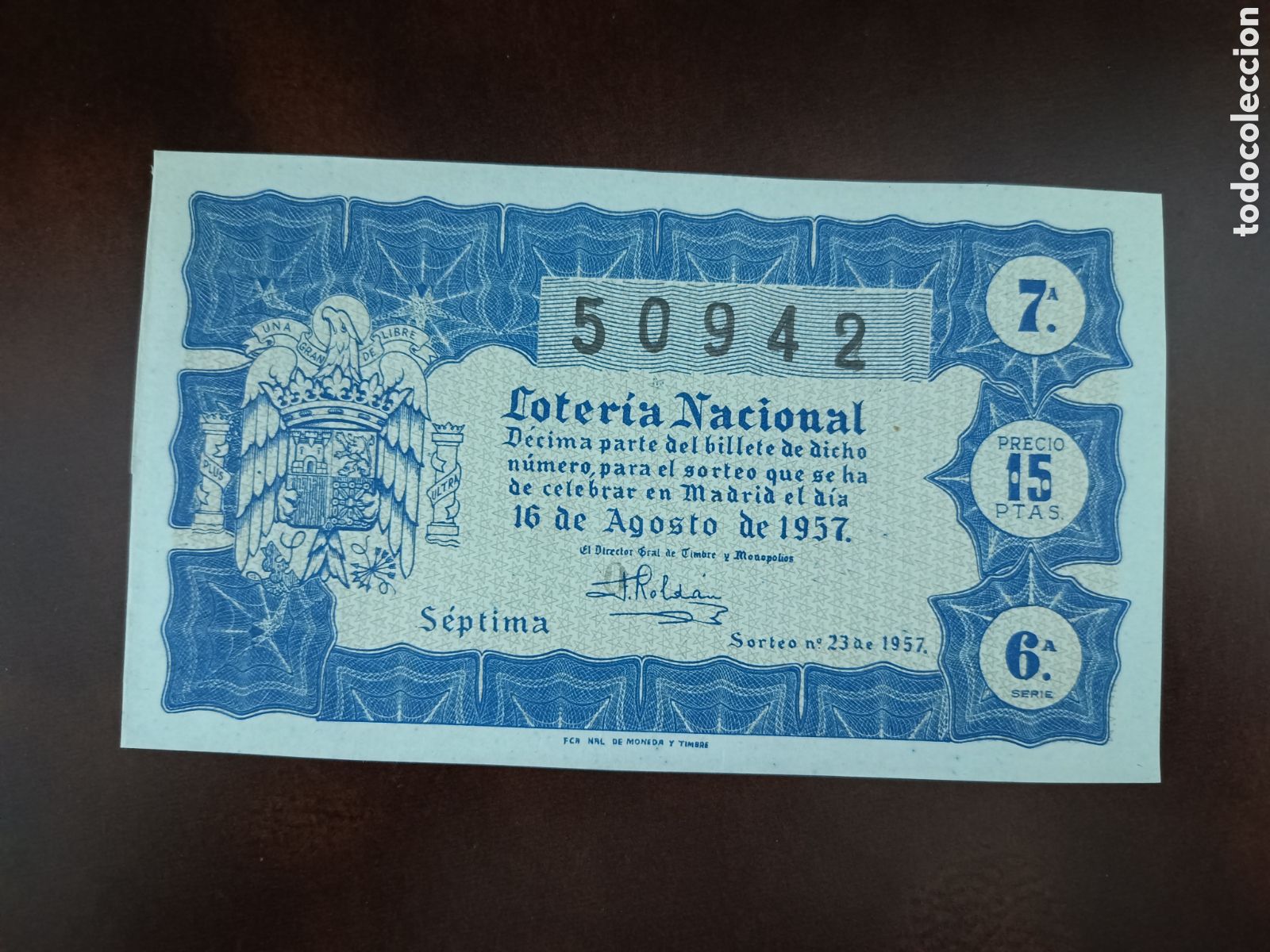 National Spanish Lottery: LOTER&Iacute;A NACIONAL N&ordm; 50942 - 16 DE AGOSTO DE 1957 - SORTEO N&ordm; 23