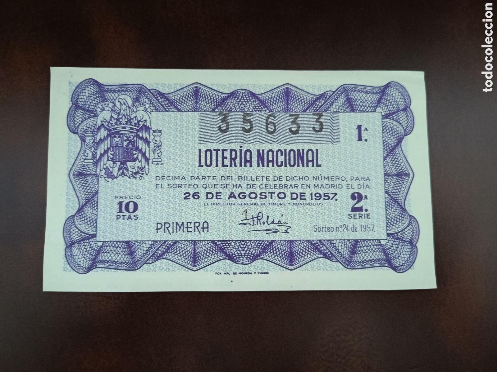 National Spanish Lottery: LOTER&Iacute;A NACIONAL N&ordm; 35633 - 26 DE AGOSTO DE 1957 - SORTEO N&ordm; 24