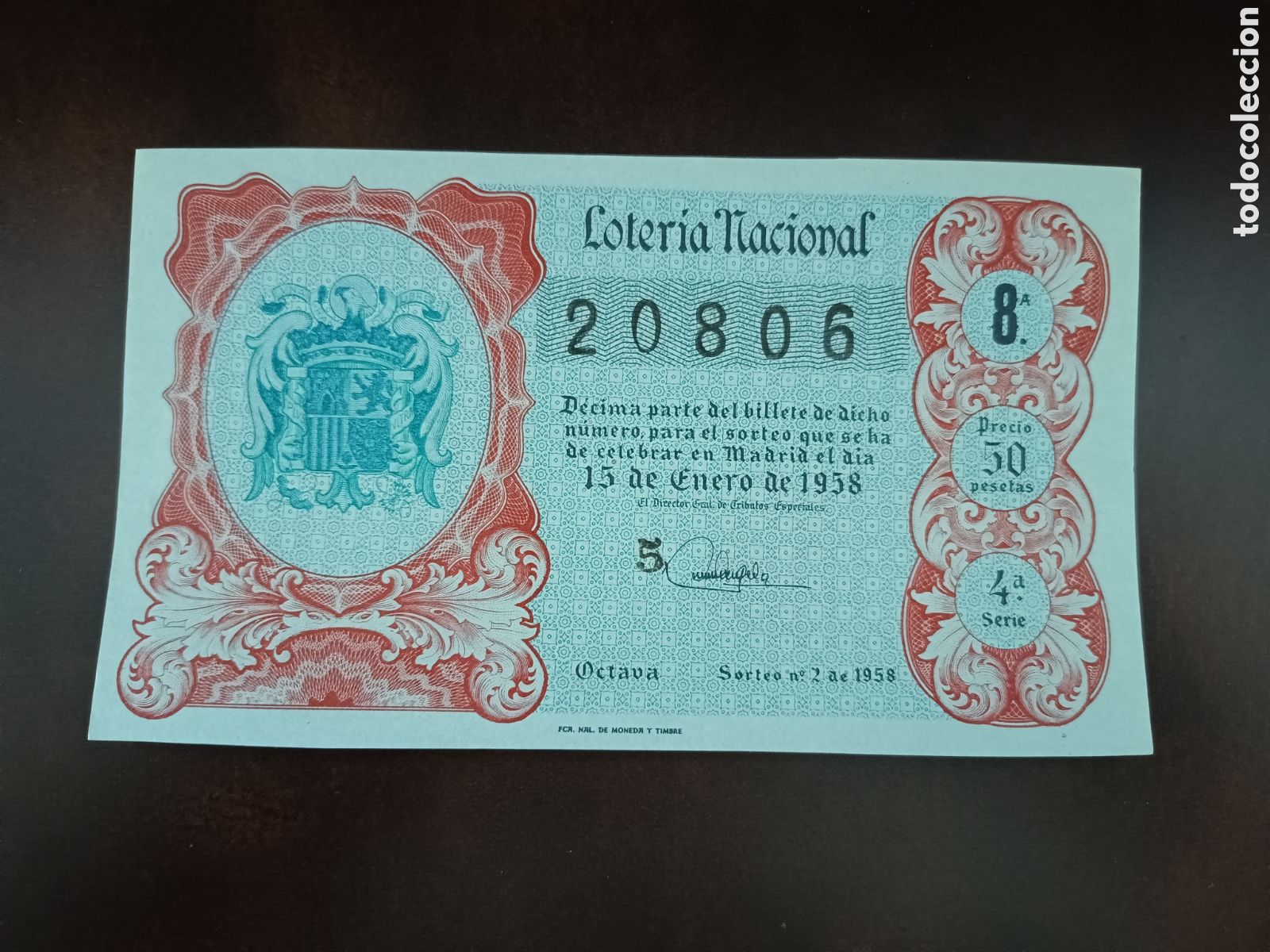 National Spanish Lottery: LOTER&Iacute;A NACIONAL N&ordm; 20806 - 15 DE ENERO DE 1958 - SORTEO N&ordm; 2