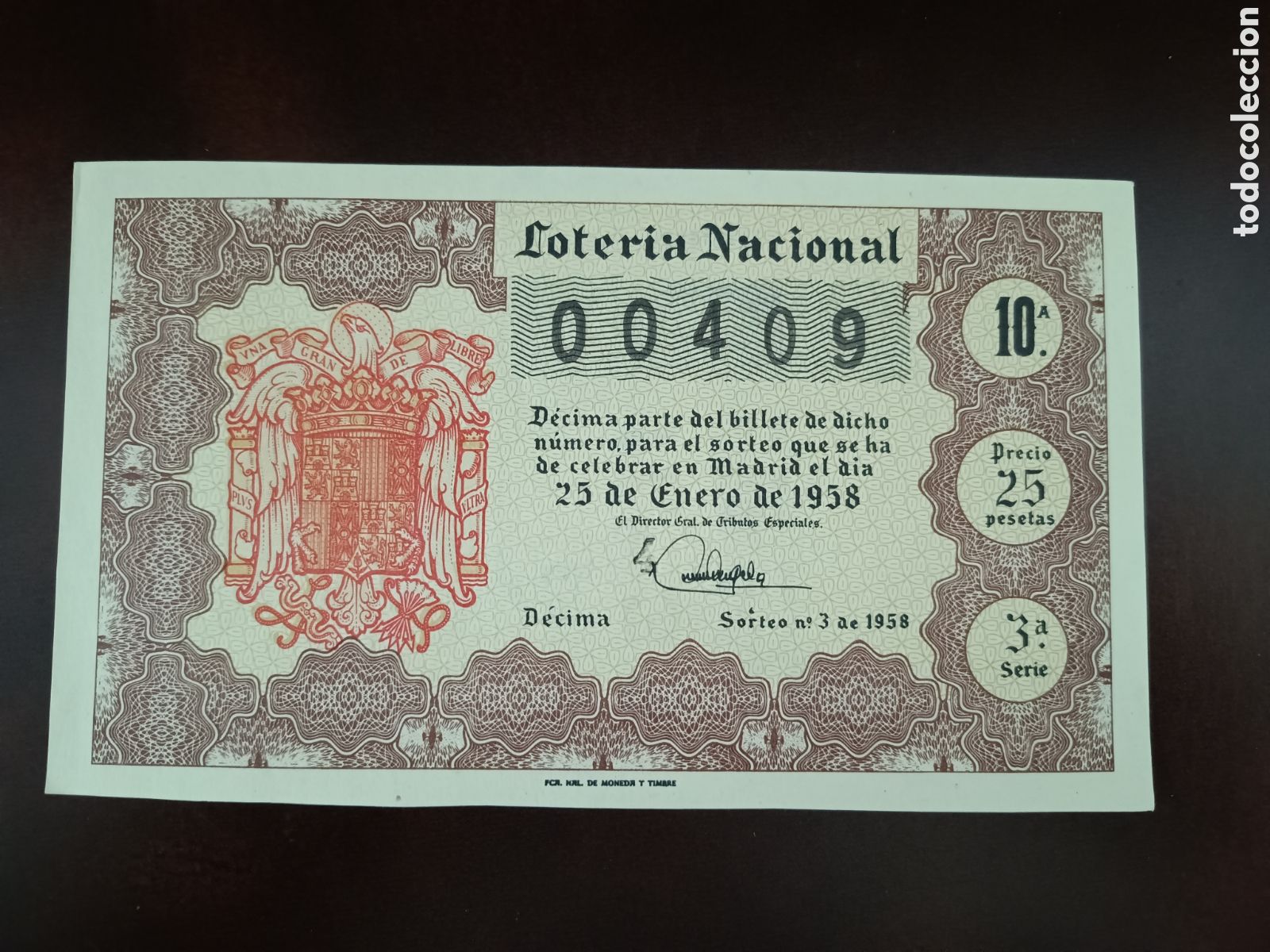 National Spanish Lottery: LOTER&Iacute;A NACIONAL N&ordm; 00409 - 25 DE ENERO DE 1958 - SORTEO N&ordm; 3