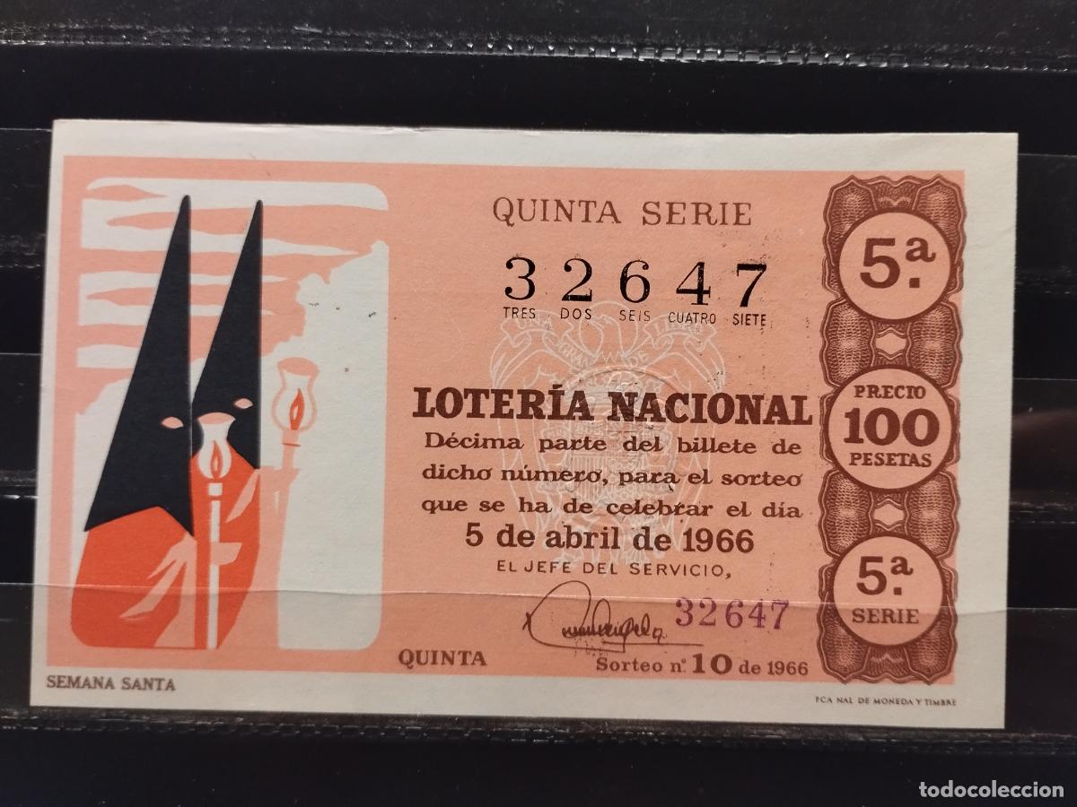National Spanish Lottery: LOTERIA NACIONAL. DECIMO SORTEO 10 DE 1966. SEMANA SANTA