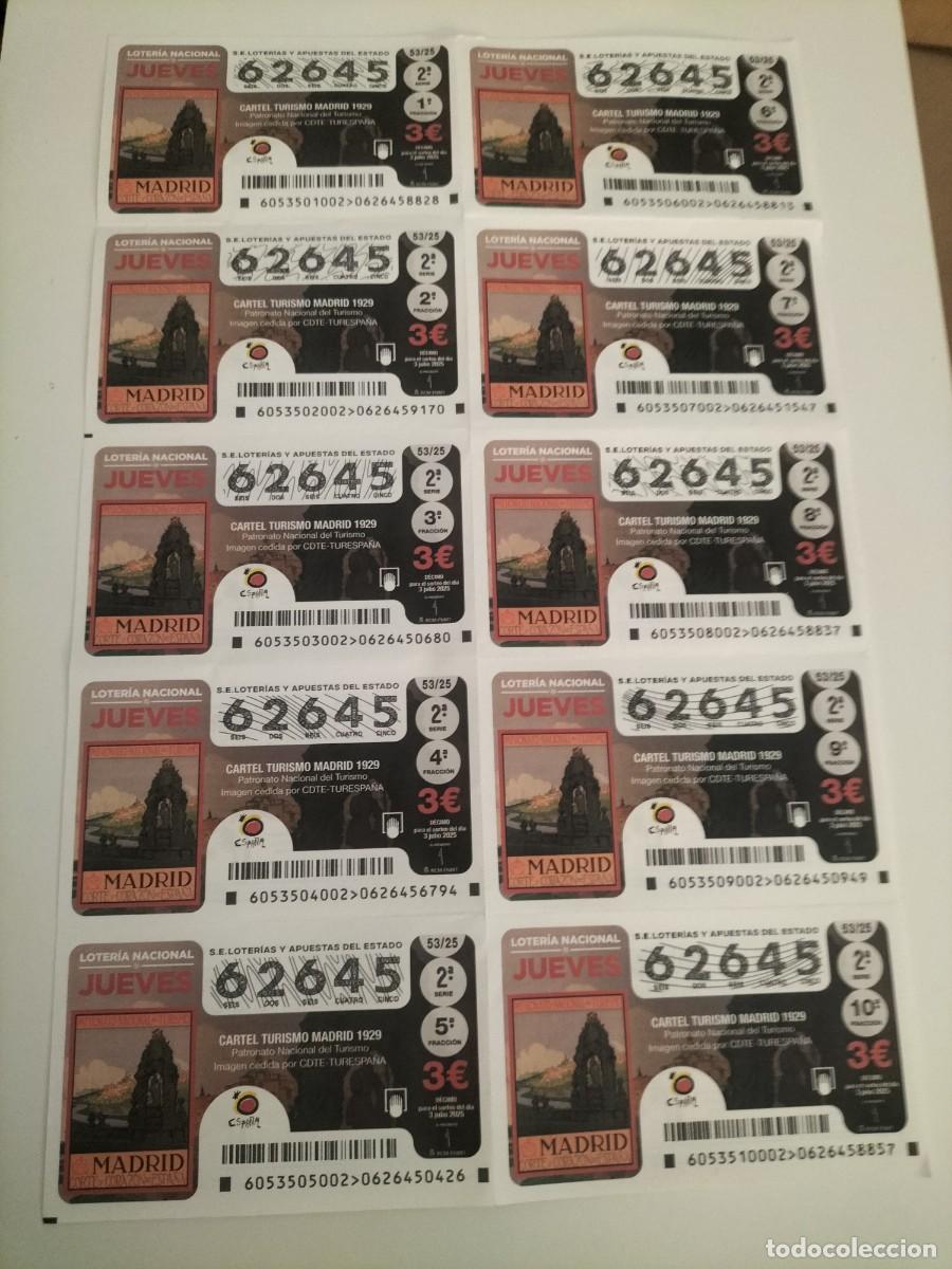 National Spanish Lottery: 1 BILLETE COMPLETO LOTERIA NACION JUEVES 3 JULIO 2025 53/25 PATRONATO NACIONAL TURISMO CARTEL MADRID