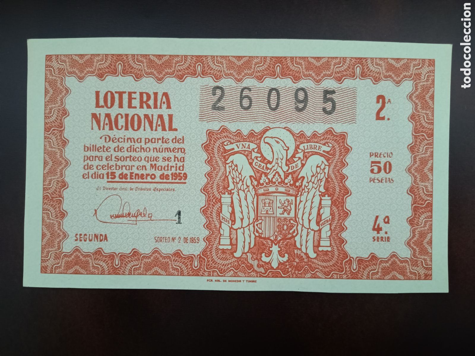 National Spanish Lottery: LOTER&Iacute;A NACIONAL N&ordm; 26095 - 15 DE ENERO DE 1959 - SORTEO N&ordm; 2