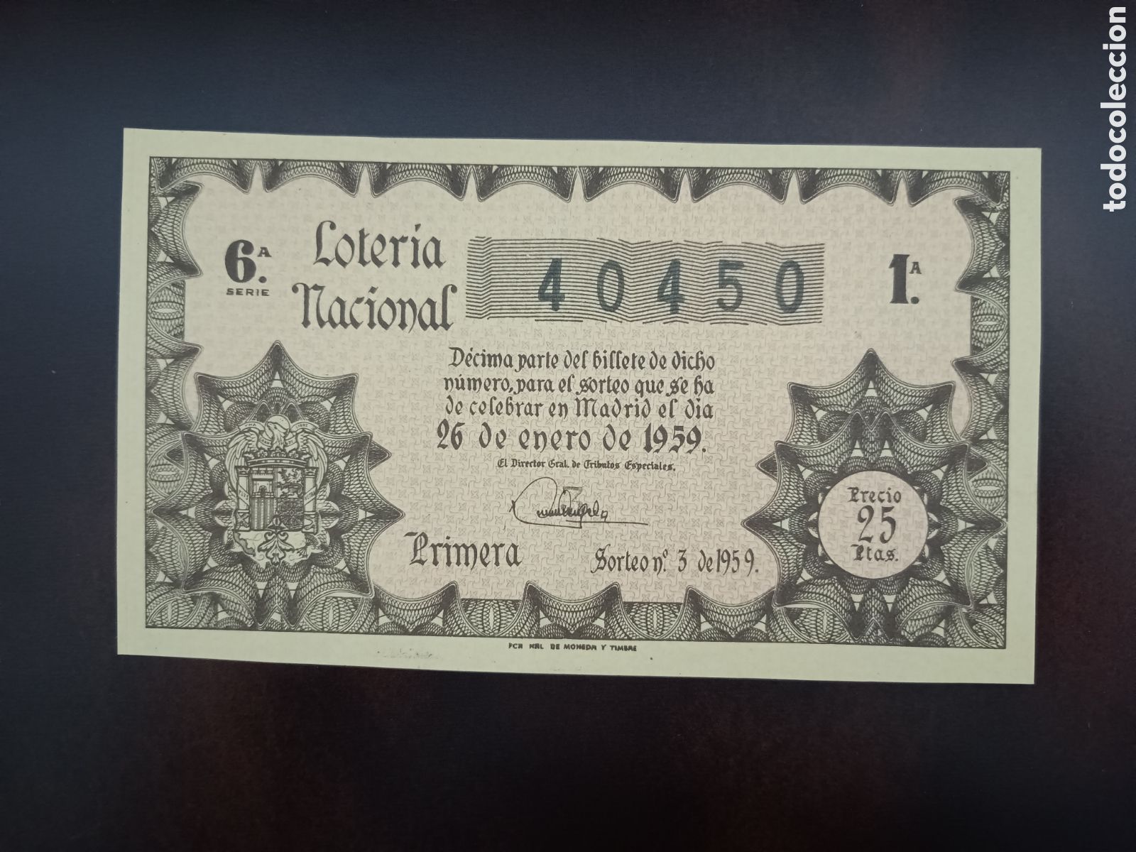 National Spanish Lottery: LOTER&Iacute;A NACIONAL N&ordm; 40450 - 26 DE ENERO DE 1959 - SORTEO N&ordm; 3