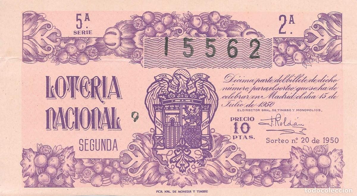 National Spanish Lottery: LOTER&Iacute;A NACIONAL. SORTEO 20 DE 1950