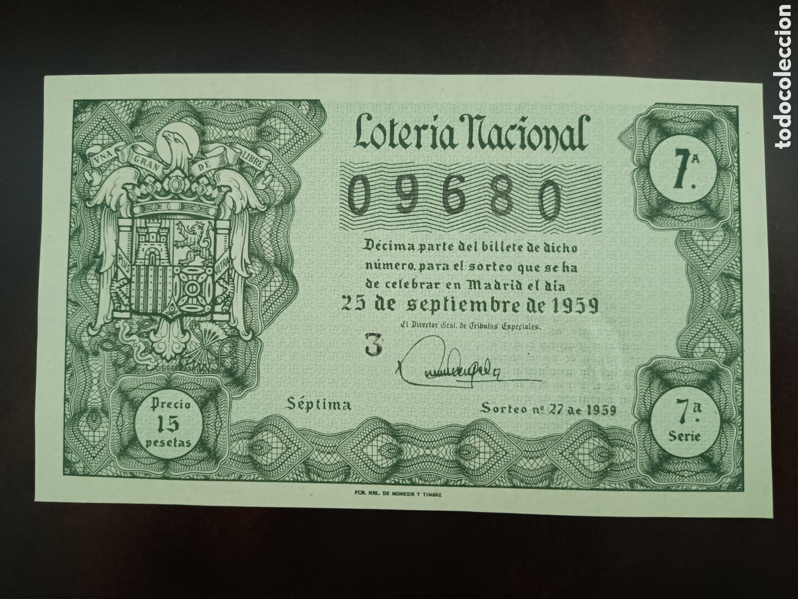 Loter&iacute;a Nacional: LOTER&Iacute;A NACIONAL N&ordm; 09680 - 25 DE SEPTIEMBRE DE 1959 - SORTEO N&ordm; 27