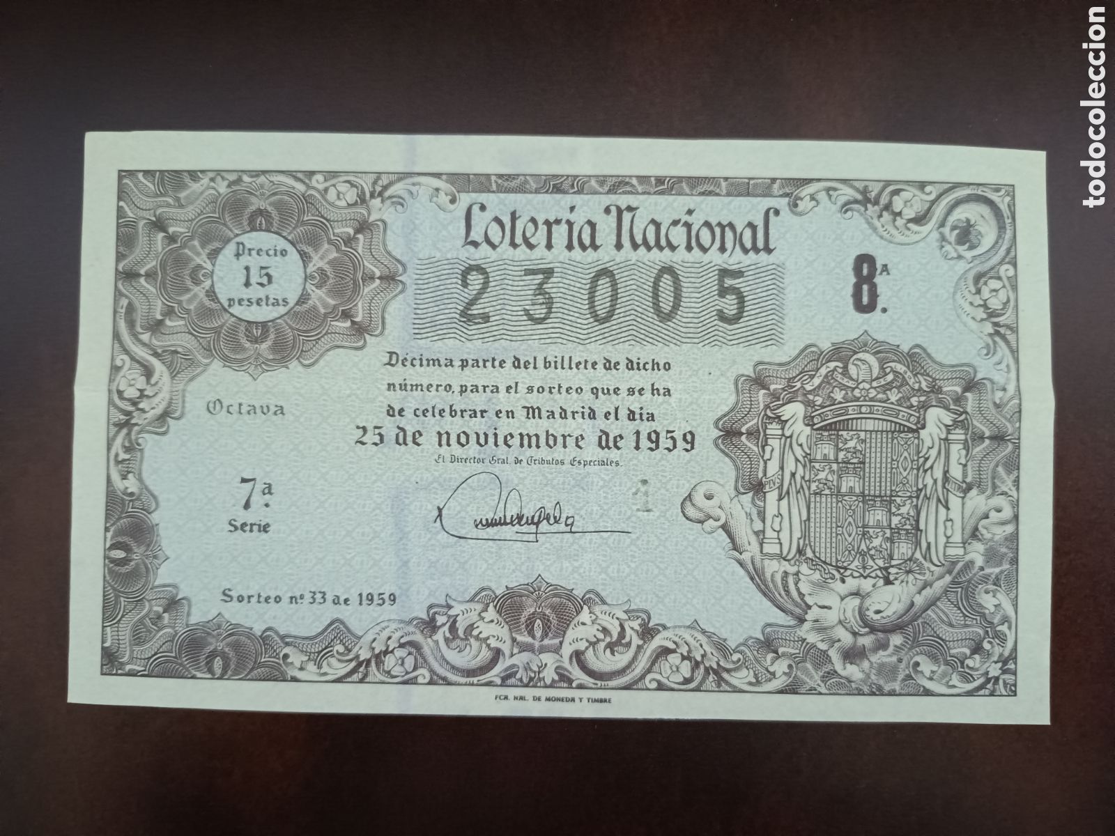 National Spanish Lottery: LOTER&Iacute;A NACIONAL N&ordm; 23005 - 25 DE NOVIEMBRE DE 1959 - SORTEO N&ordm; 33