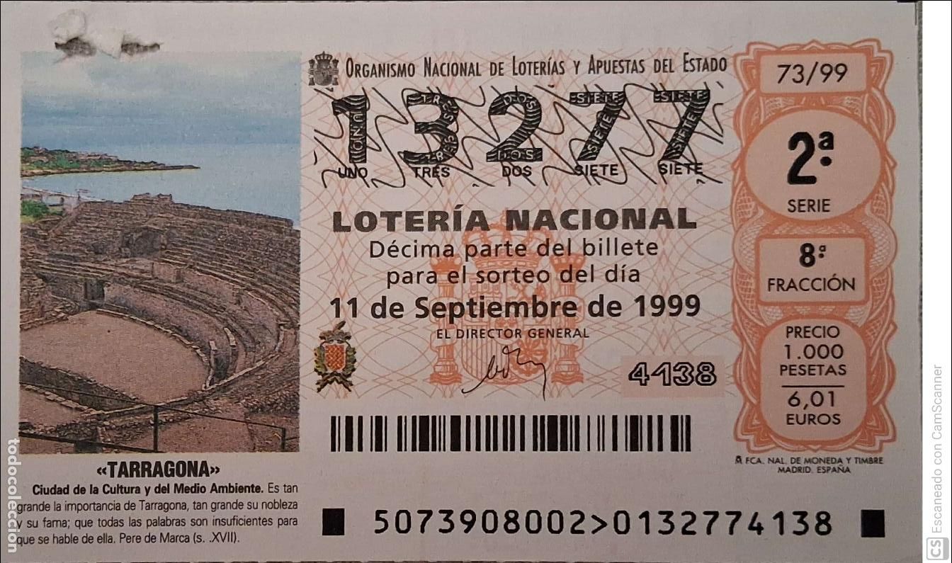 National Spanish Lottery: Espa&ntilde;a. Loter&iacute;a. 1999. Sorteo: 73 Tarragona. Ciudad de la Cultura y del Medio Ambiente. 11 Sepbre.