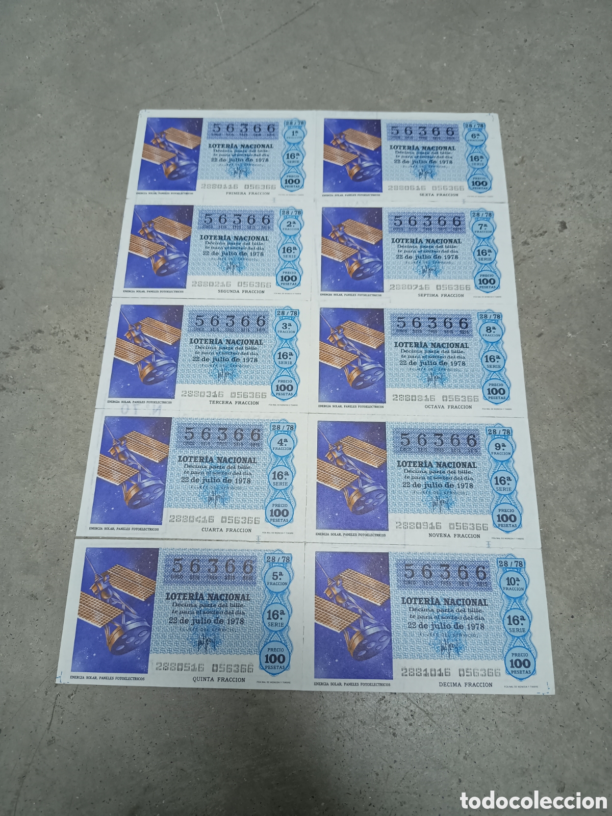 National Spanish Lottery: PLIEGO LOTER&Iacute;A NACIONAL- 10 D&Eacute;CIMOS - N&ordm; 56366 - SORTEO 22/78 - 22 JULIO 1978