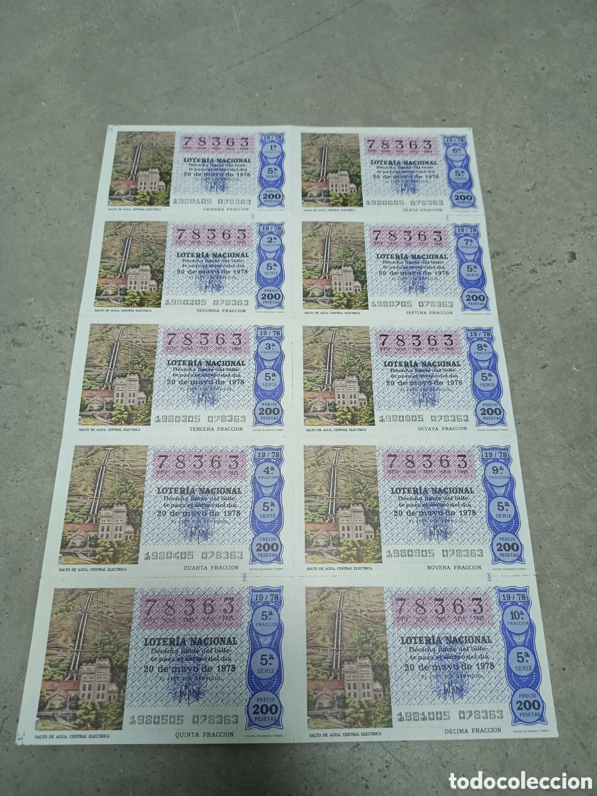 Nationale spanische Lotterie: PLIEGO LOTER&Iacute;A NACIONAL- 10 D&Eacute;CIMOS - N&ordm; 78363 - SORTEO 19/78 - 20 MAYO 1978