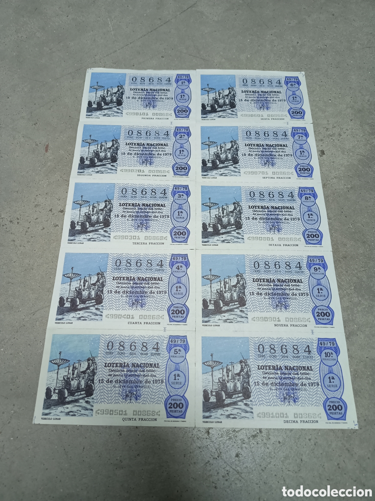 Nationale spanische Lotterie: PLIEGO LOTER&Iacute;A NACIONAL- 10 D&Eacute;CIMOS - N&ordm; 08684 - SORTEO 49/79 - 15 DICIEMBRE 1979