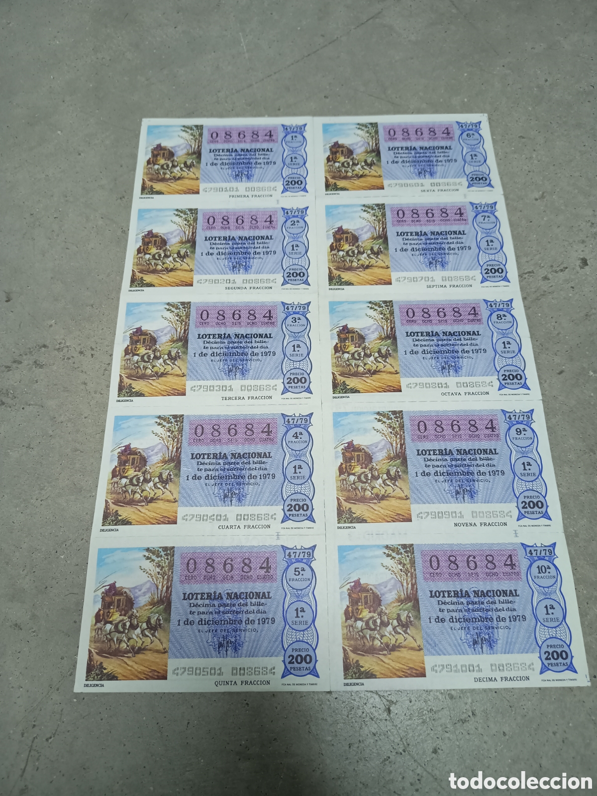 Nationale spanische Lotterie: PLIEGO LOTER&Iacute;A NACIONAL- 10 D&Eacute;CIMOS - N&ordm; 08684 - SORTEO 47/79 - 1 DICIEMBRE 1979